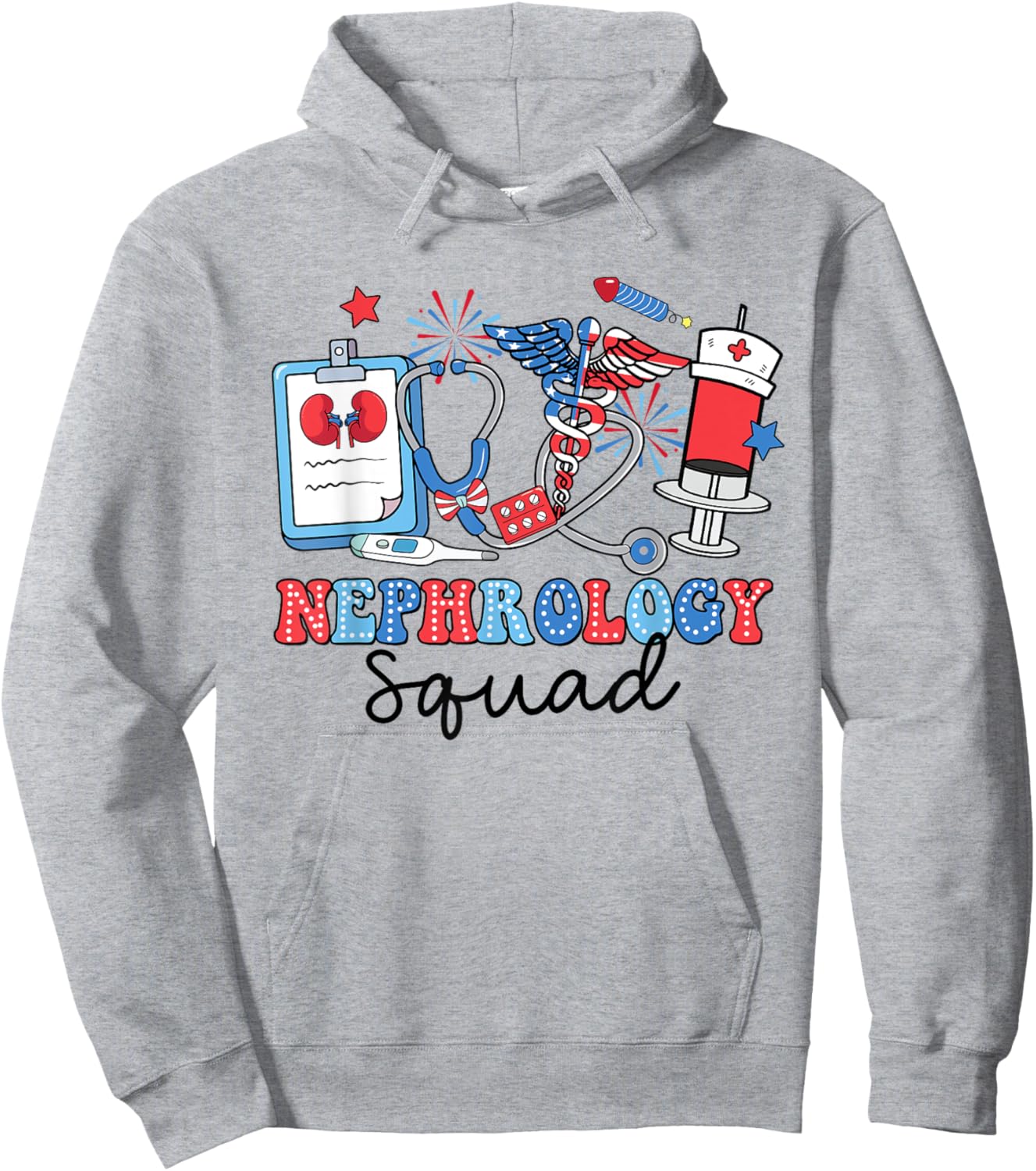 Retro Nephrology Squad USA Flag Nephrology Nurse 4th Of July Women Men Hoodie - Hoodie | Ash