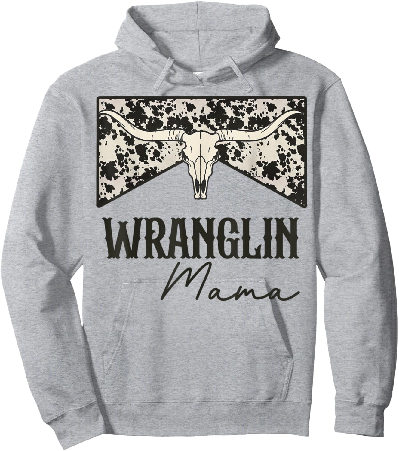 Wranglin Mama Retro Bull Skull Leopard Western Rodeo Country Hoodie - Hoodie | Ash