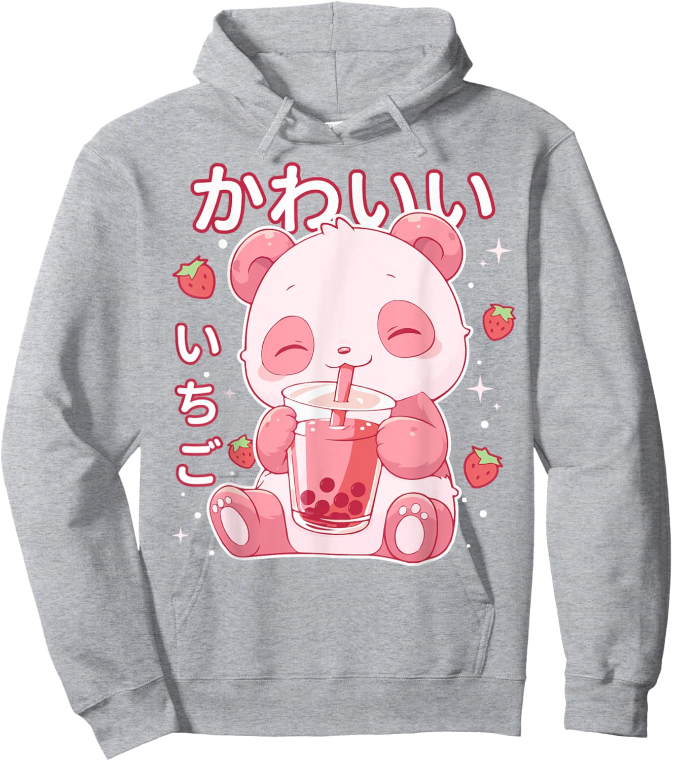 Kawaii Panda Strawberry Boba Milk Japanese Anime aesthetic Hoodie - Hoodie | Ash