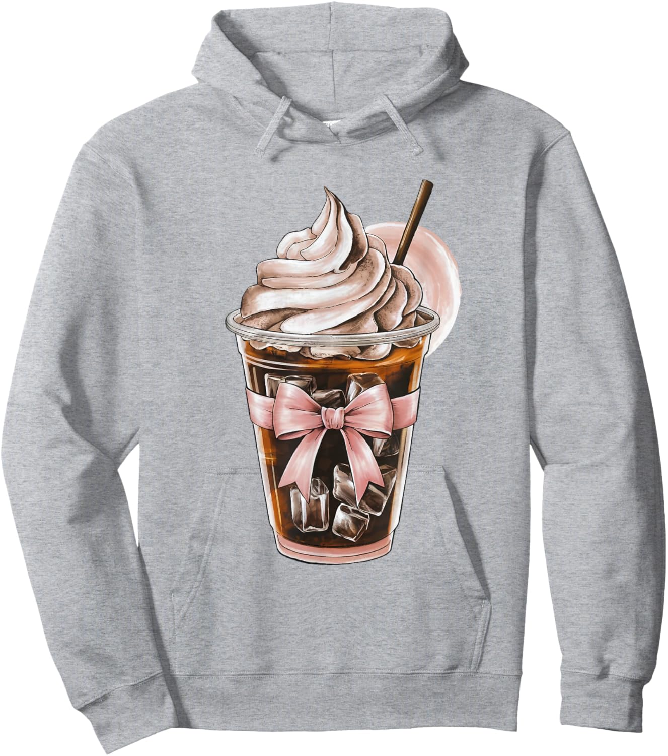 Cute Pink Bow Coquette Iced Coffee Lover Girl Aesthetic Mom Hoodie - Hoodie | Ash