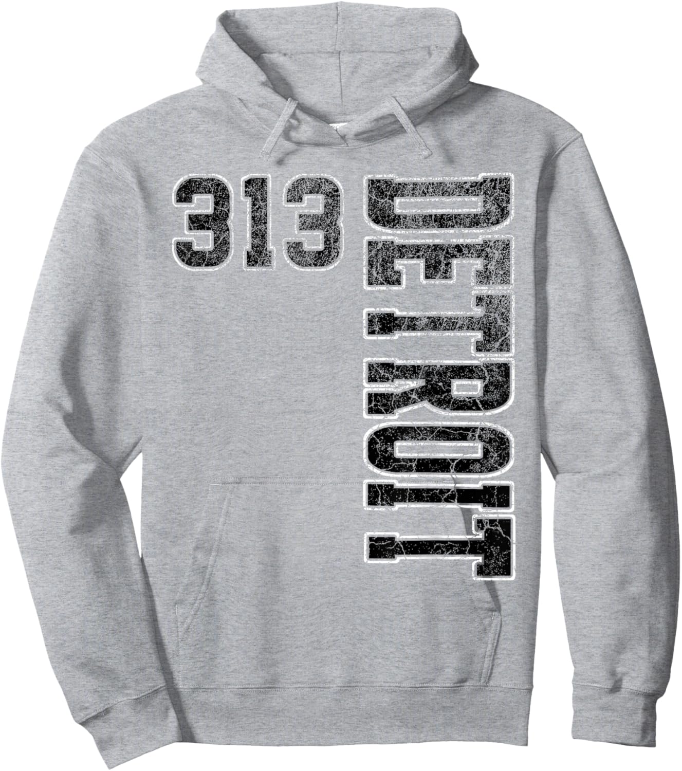 Detroit 313 Vintage Orange Black & White Vertical Text Hoodie - Hoodie | Ash