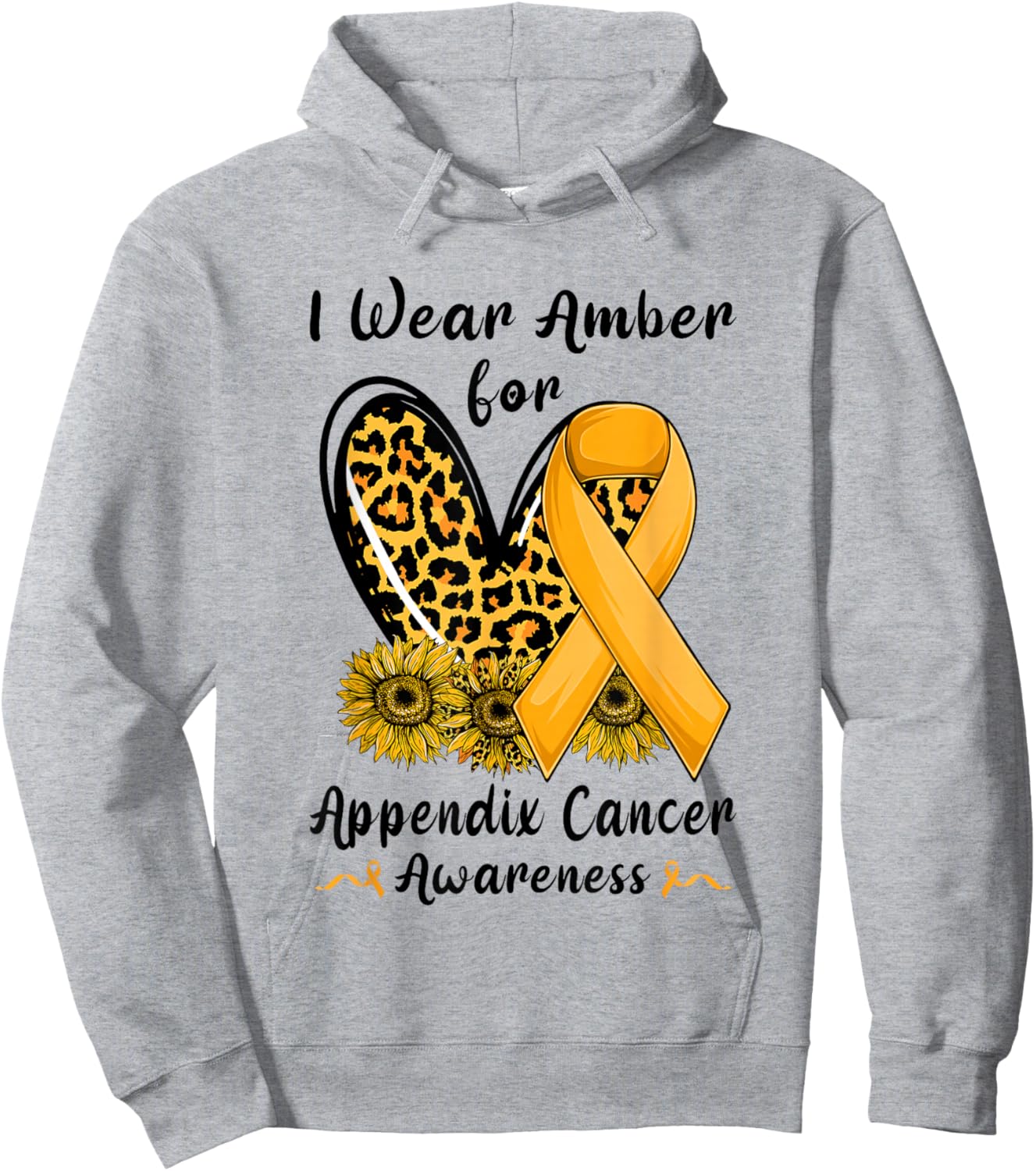 Leopard Heart I Wear Amber For Appendix Cancer Awareness Hoodie - Hoodie | Ash