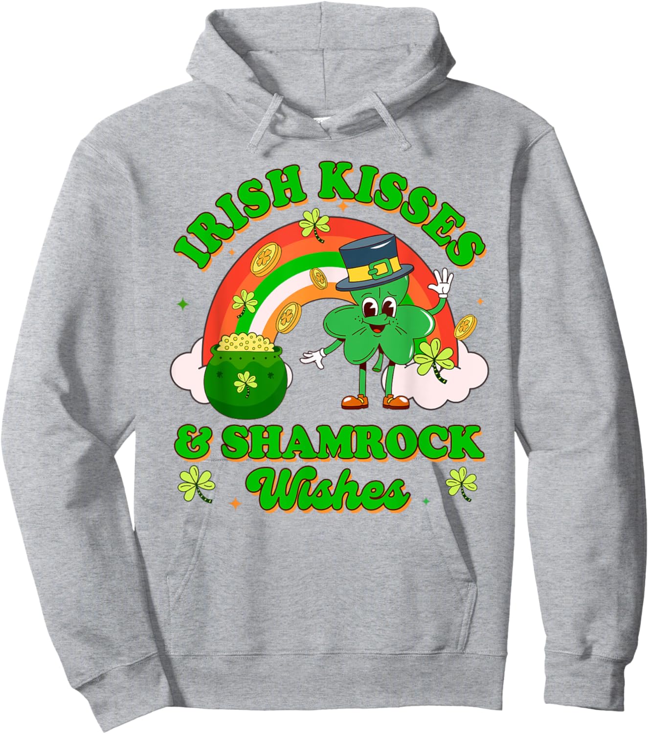 St. Patrick's Lucky Shamrock Irish Kisses & Shamrock Wishes Hoodie - Hoodie | Ash