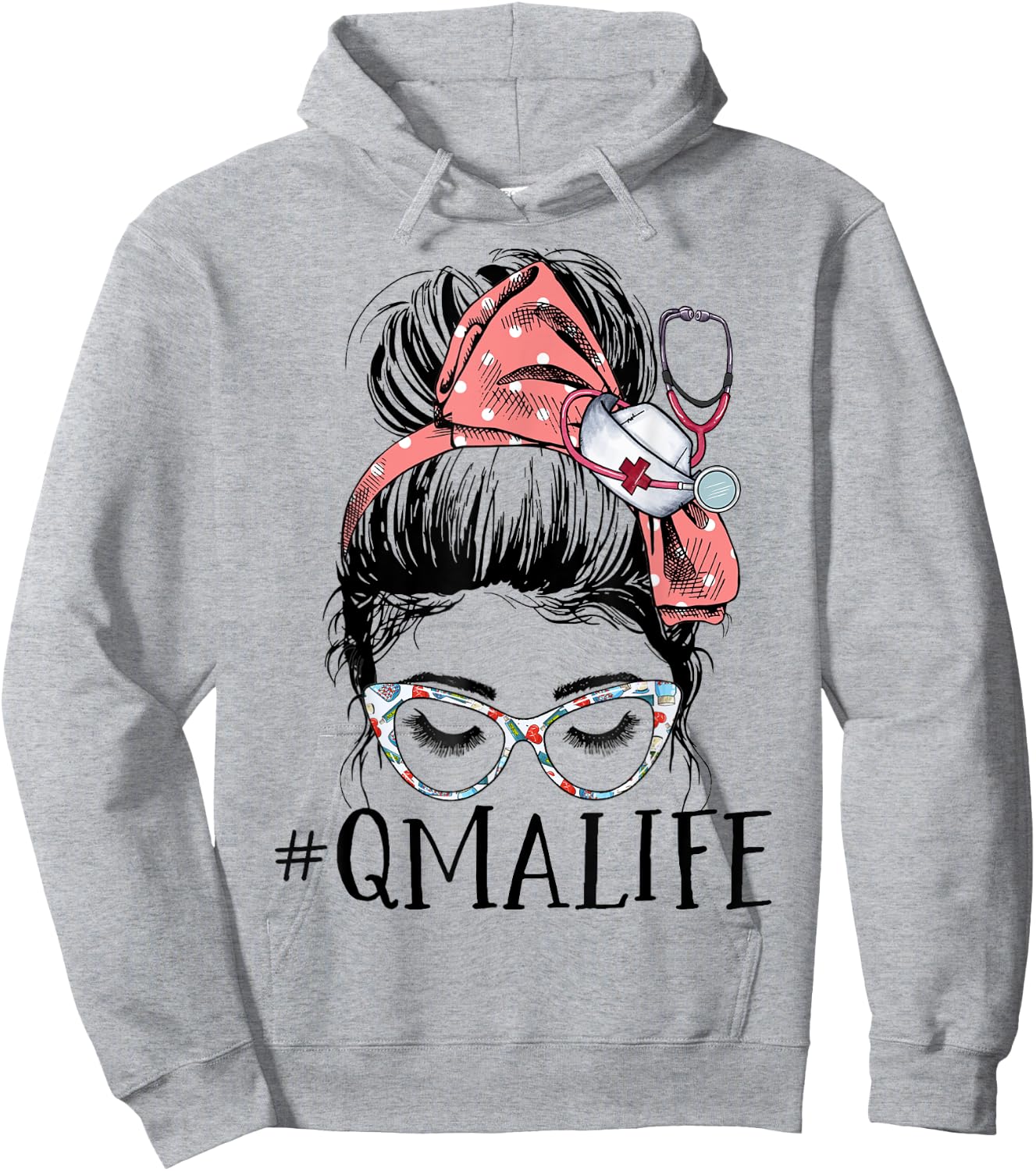 Qualified Medication Aide Funny QMA Life Messy Bun Nurse Hoodie - Hoodie | Ash