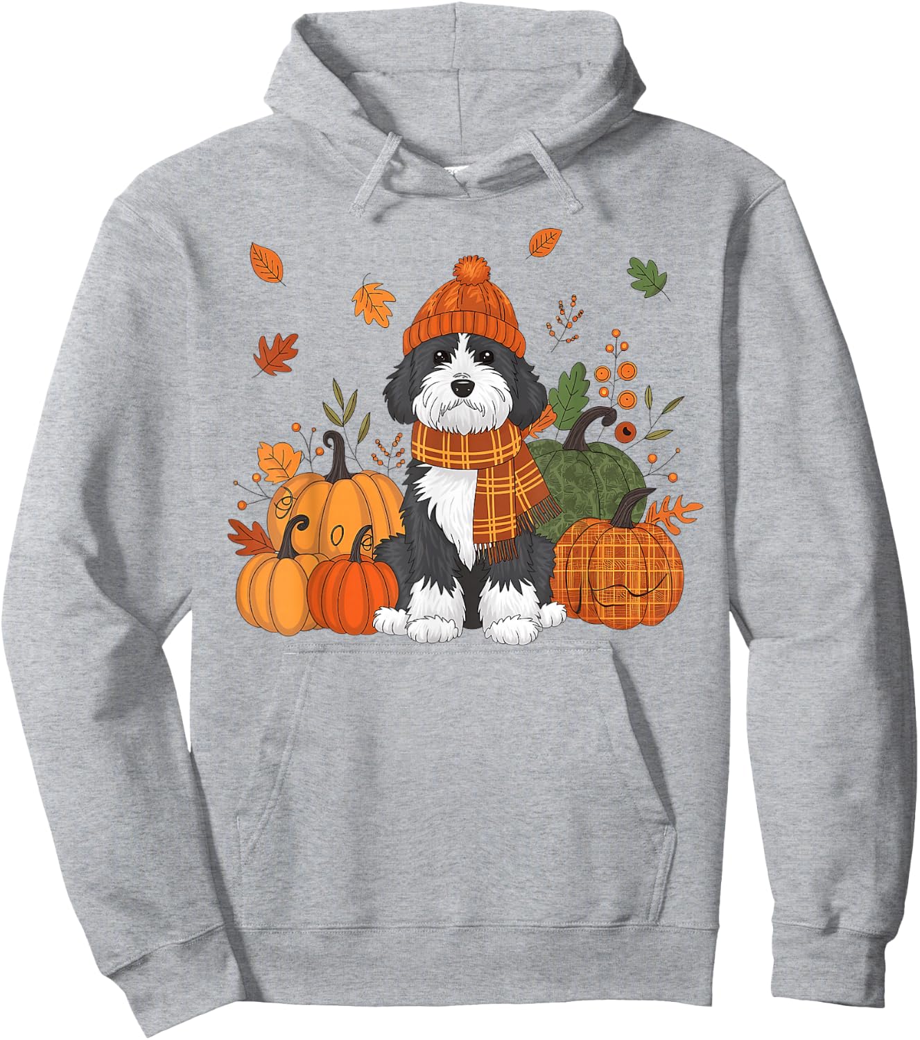 Bernedoodle Thanksgiving Leopard Pumpkins Fall Leaves Lover Hoodie - Hoodie | Ash