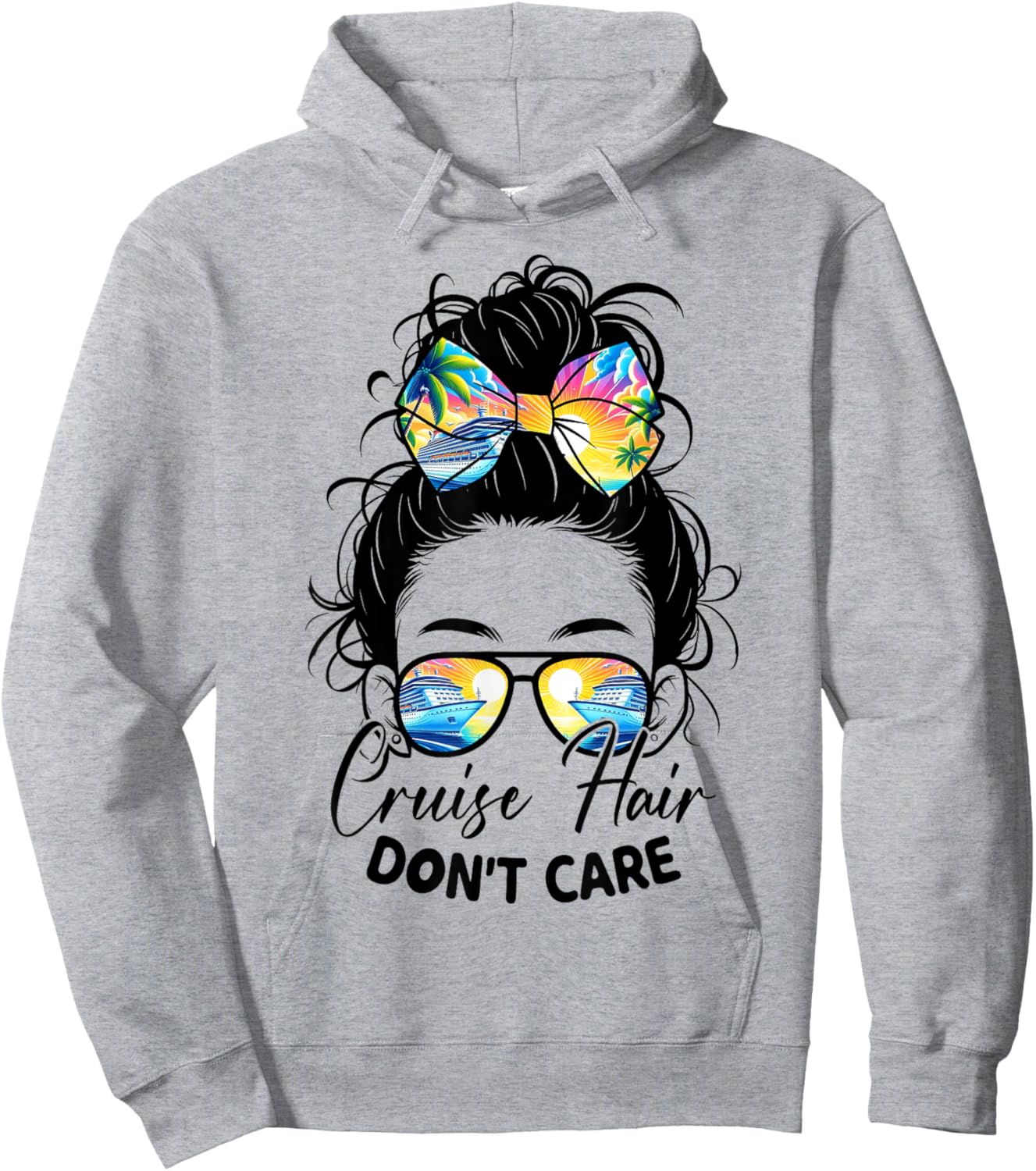 Cruise Hair Don't Care Messy Bun Ship Cruising Trip Hoodie - Hoodie | Ash