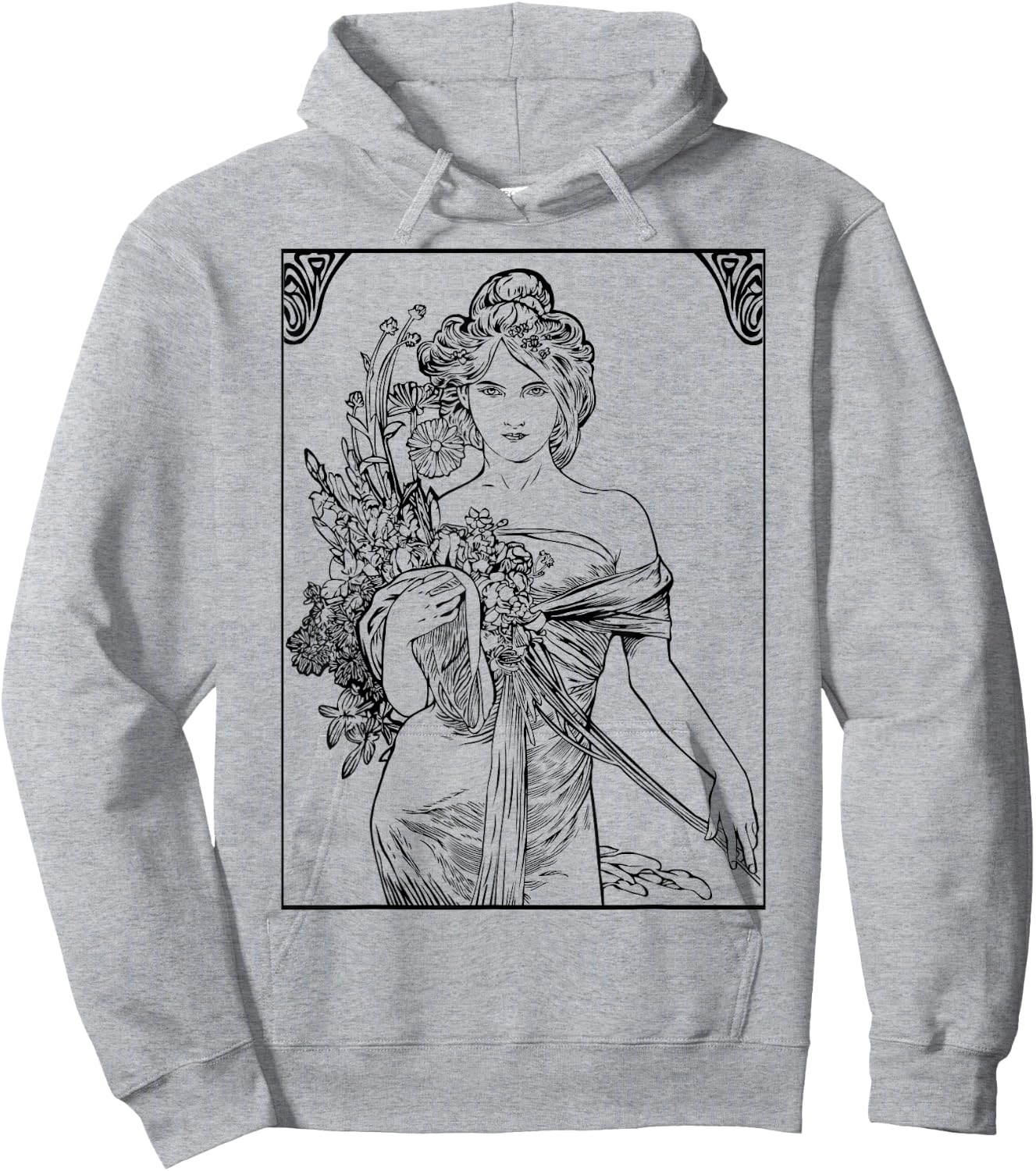 Art Nouveau Girl Holding Wild Flowers Hoodie - Hoodie | Ash