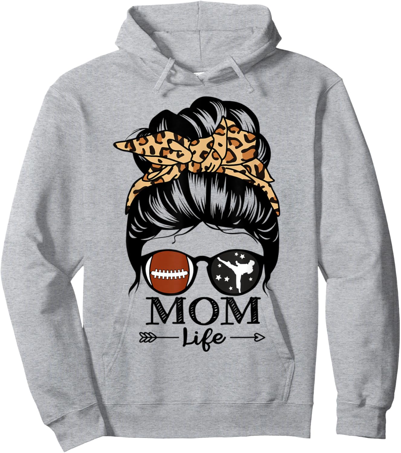 Mom Life Messy Bun Hair Funny Football Karate Mom Hoodie - Hoodie | Ash