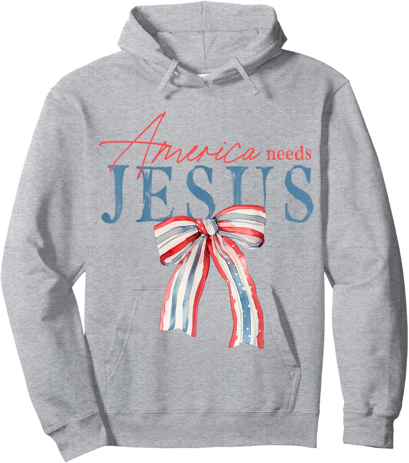America Needs Jesus Coquette Bow Patriotic Christian Faith Women Kids Men Hoodie - Hoodie | Ash