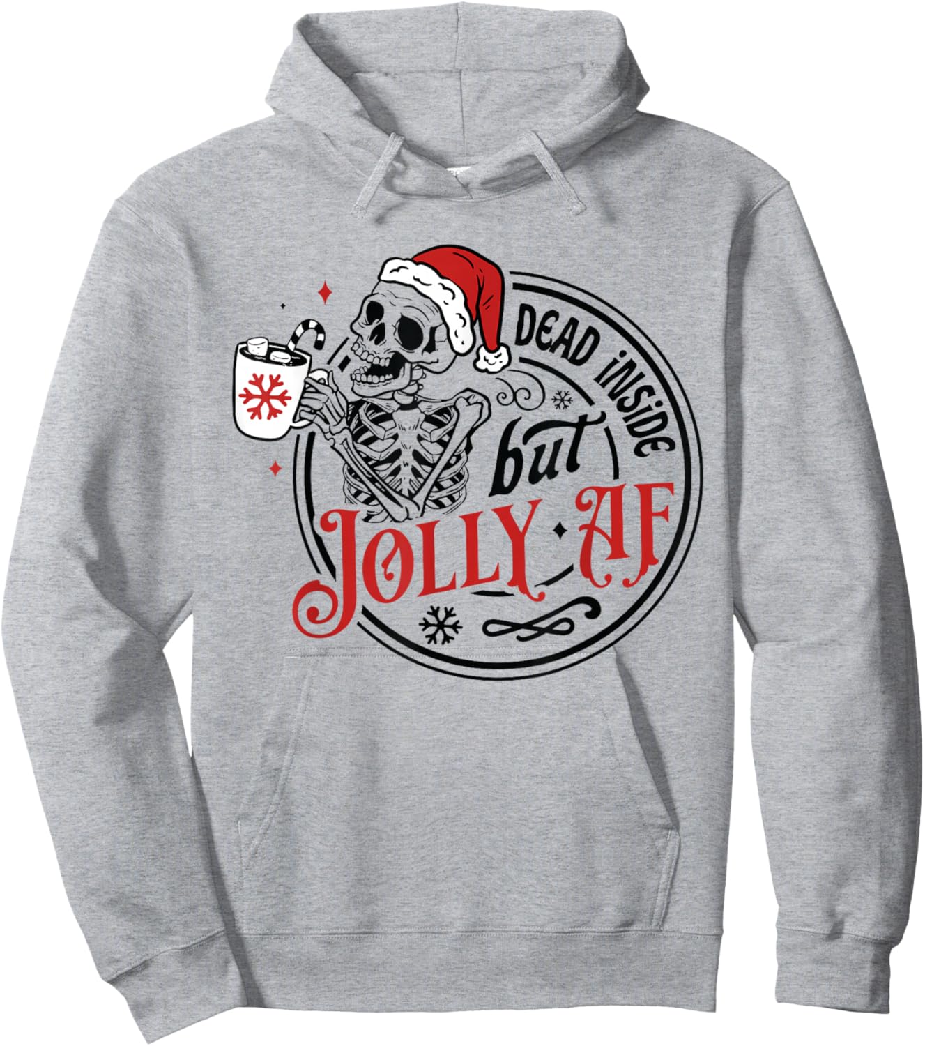 Retro Dead Inside But Jolly AF Skeleton Coffee Christmas Hoodie - Hoodie | Ash