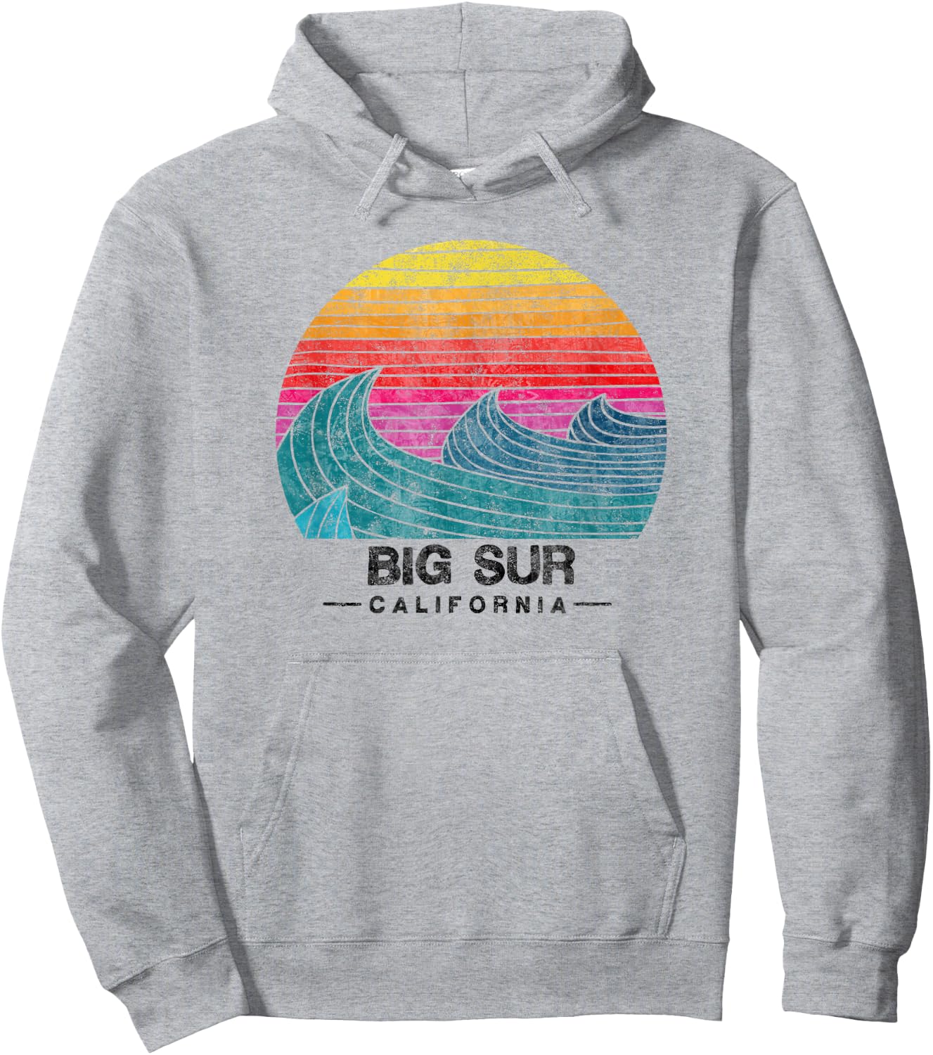 Big Sur Surfing Waves Beach Retro Cali Sunset Surf Hoodie - Hoodie | Ash