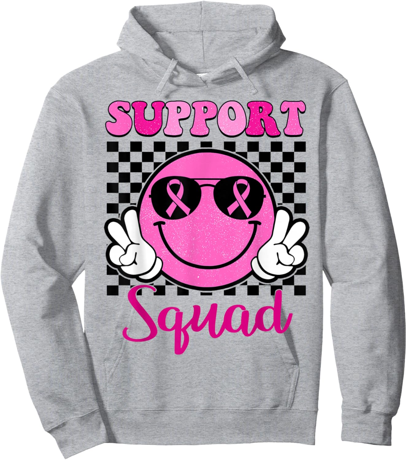 Groovy Breast Cancer Awareness Men Women Kids Support Squad Hoodie - Hoodie | Ash