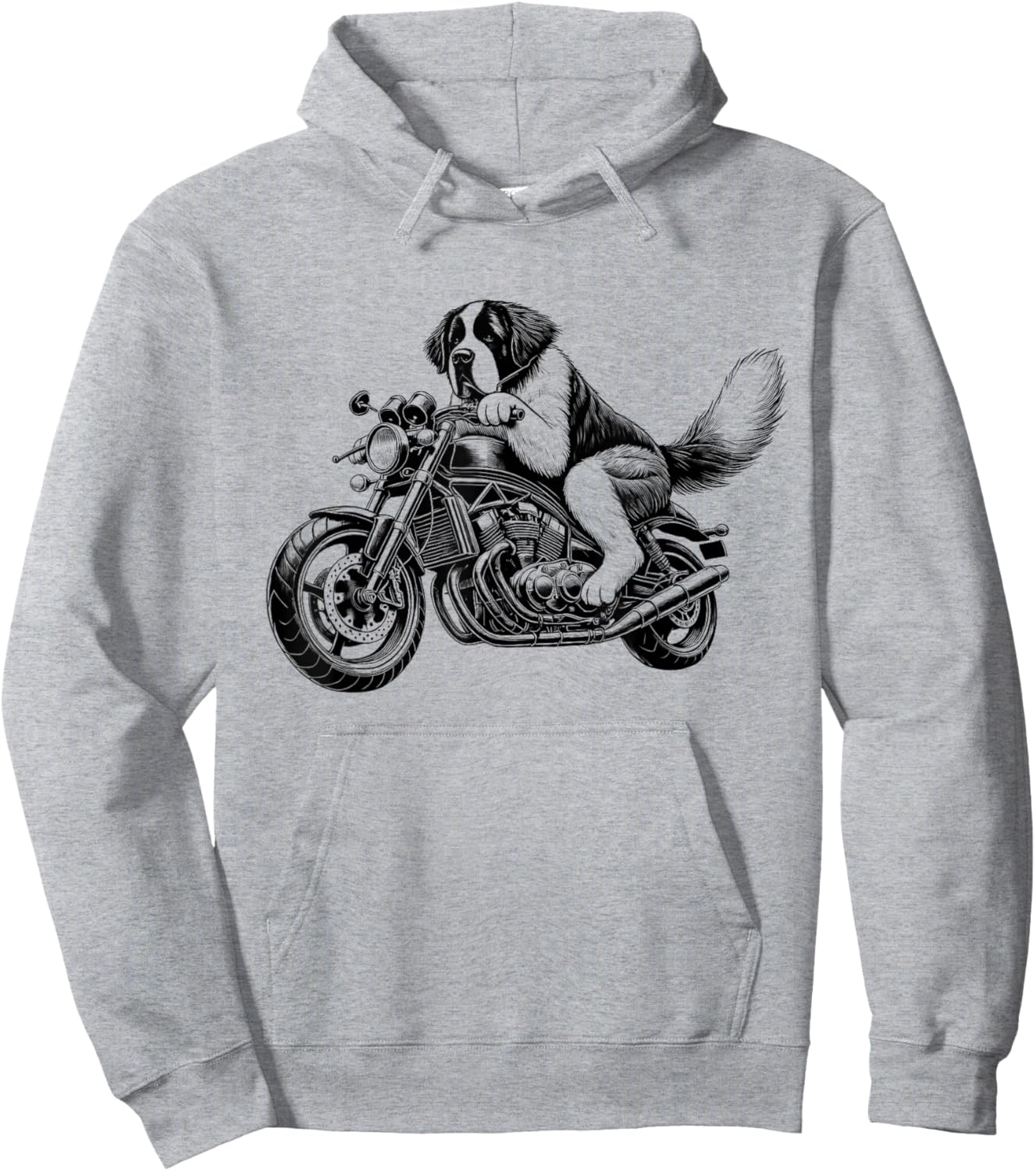 Cool Saint Bernard Riding a Motorcycle Biker Dog Lover Hoodie - Hoodie | Ash