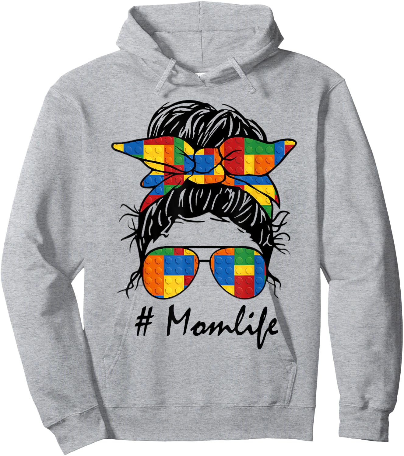 Building Block Messy Bun Mom Life Master Builder Mothers Day Hoodie - Hoodie | Ash