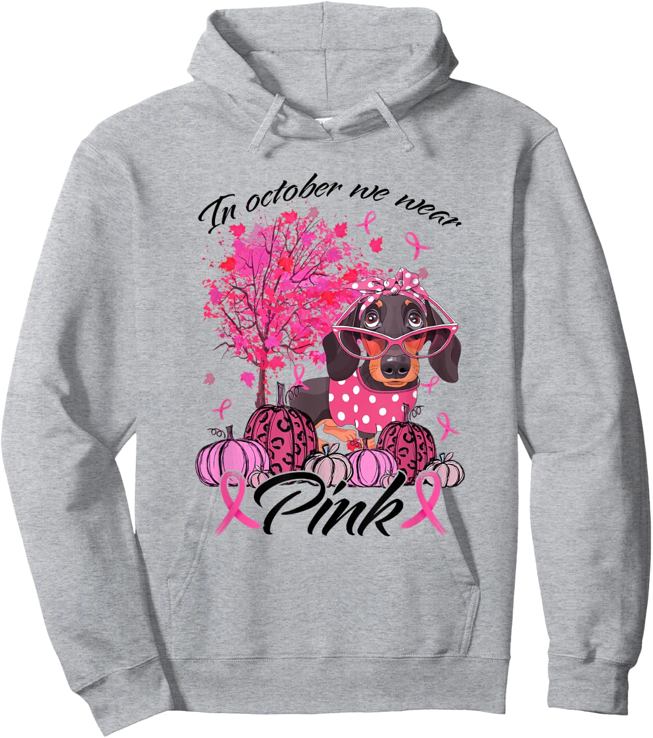 Breast Cancer Awareness In October We Wear Pink Dachshund Hoodie - Hoodie | Ash