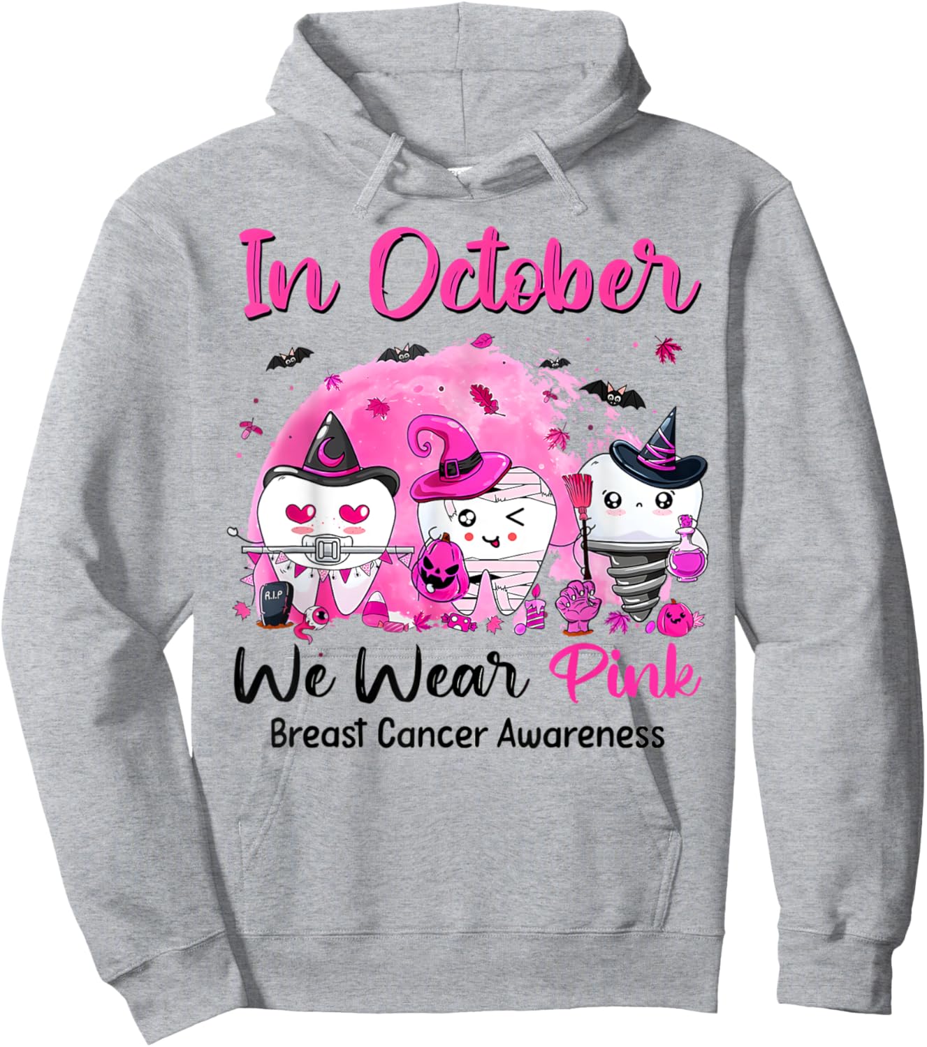 In October we Wear Pink Breast Cancer Leopard Dentist Dental Hoodie - Hoodie | Ash