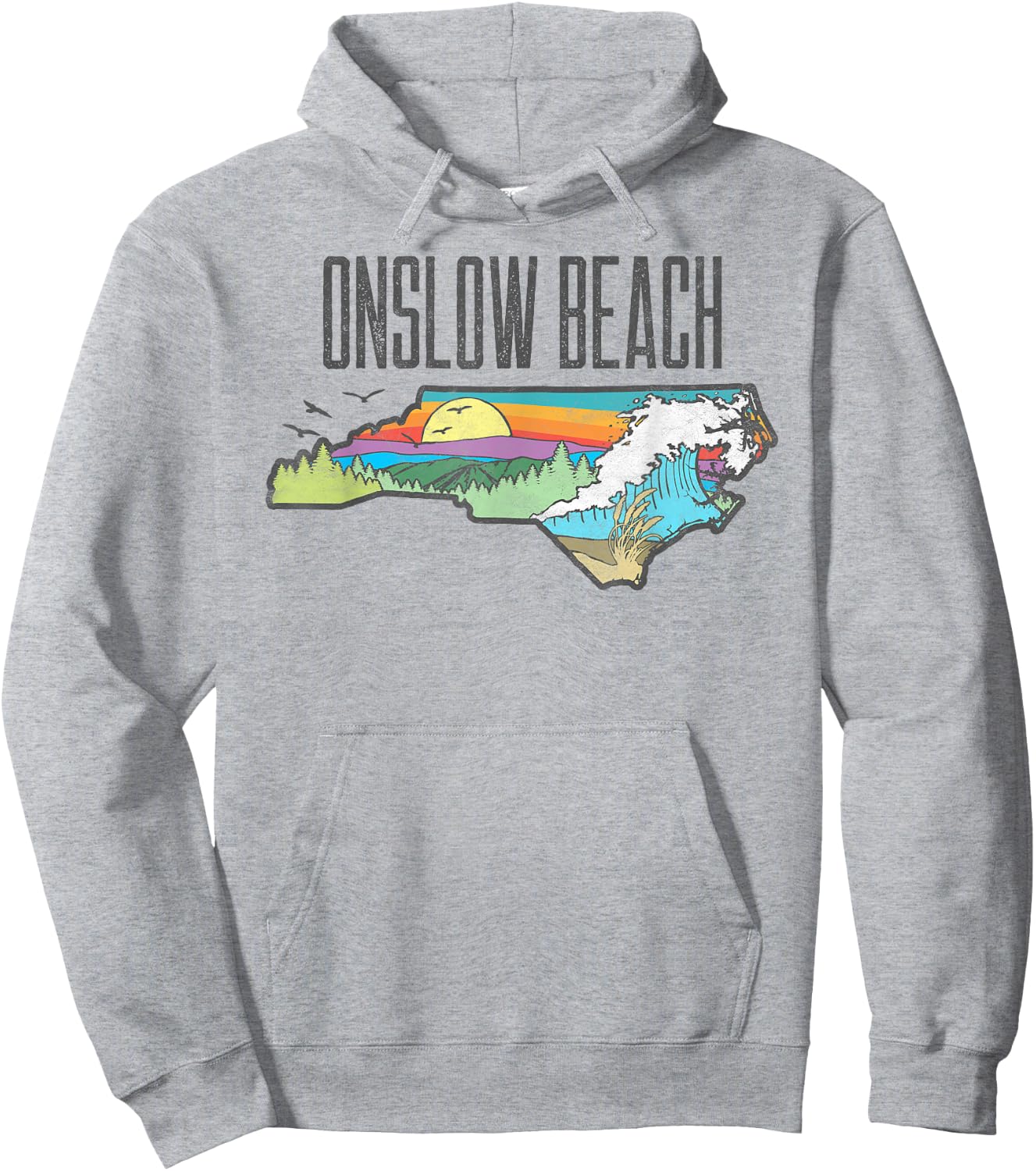 Onslow Beach State of North Carolina Outdoors Graphic Hoodie - Hoodie | Ash