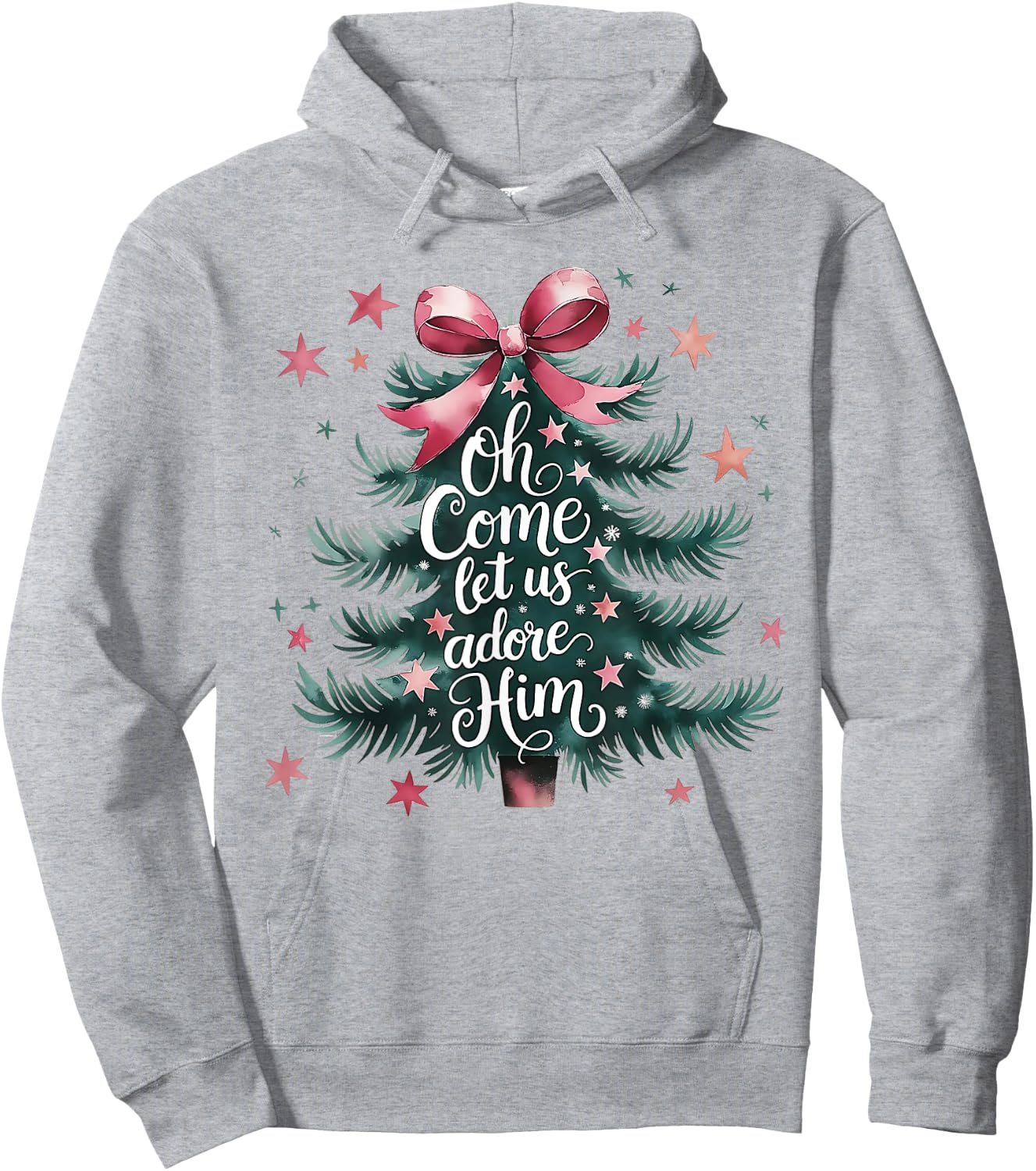 Oh Come Let Us Adore Him Christmas Tree Hoodie - Hoodie | Ash