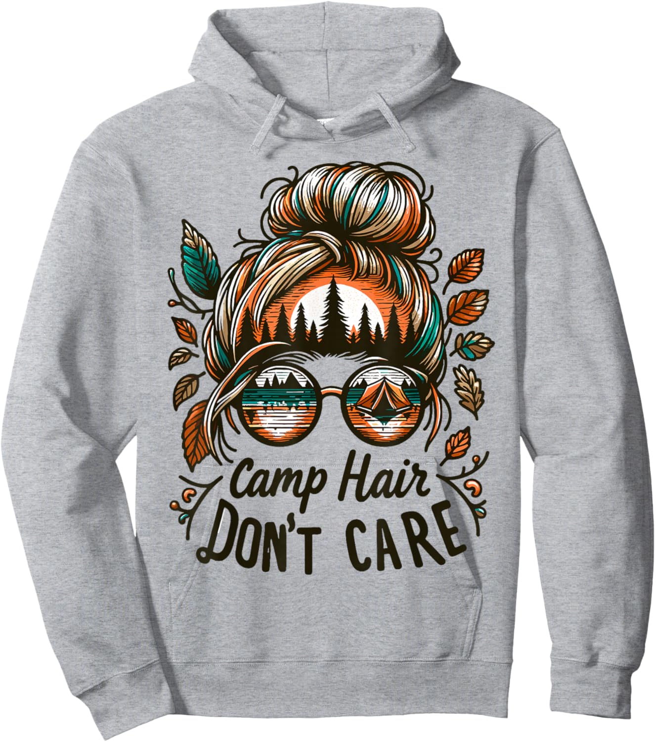 Camp Hair Don't Care Messy Bun Funny Camping Camper Women Hoodie - Hoodie | Ash