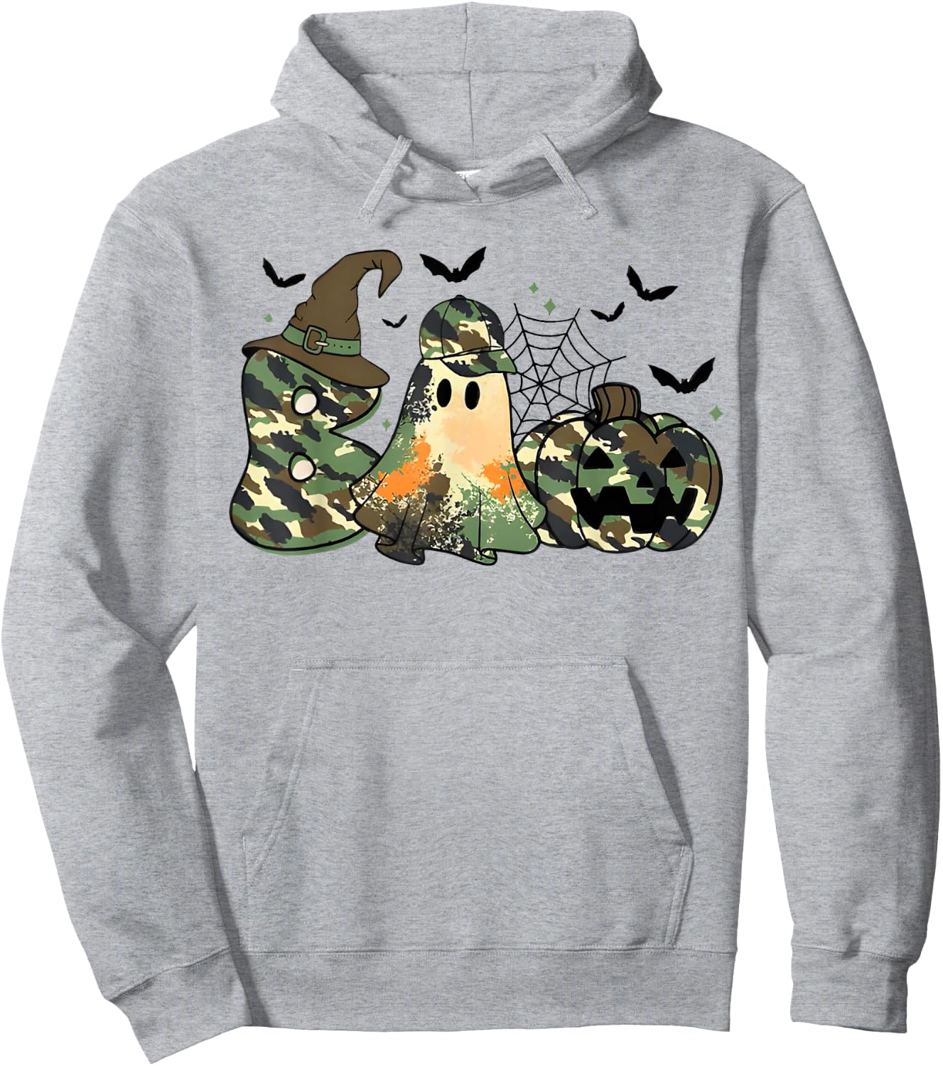 Retro Camo Boo Ghost Coquette Camouflage Ghost Halloween Hoodie - Hoodie | Ash