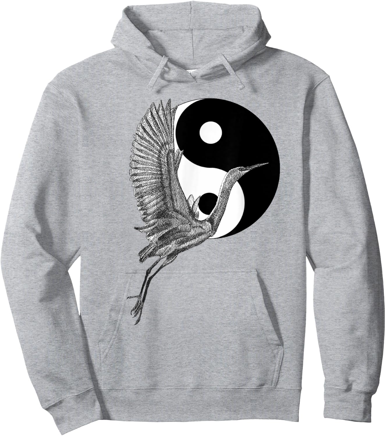 Tai Chi White Crane Yin Yang Qi Gong Illustration Hoodie - Hoodie | Ash