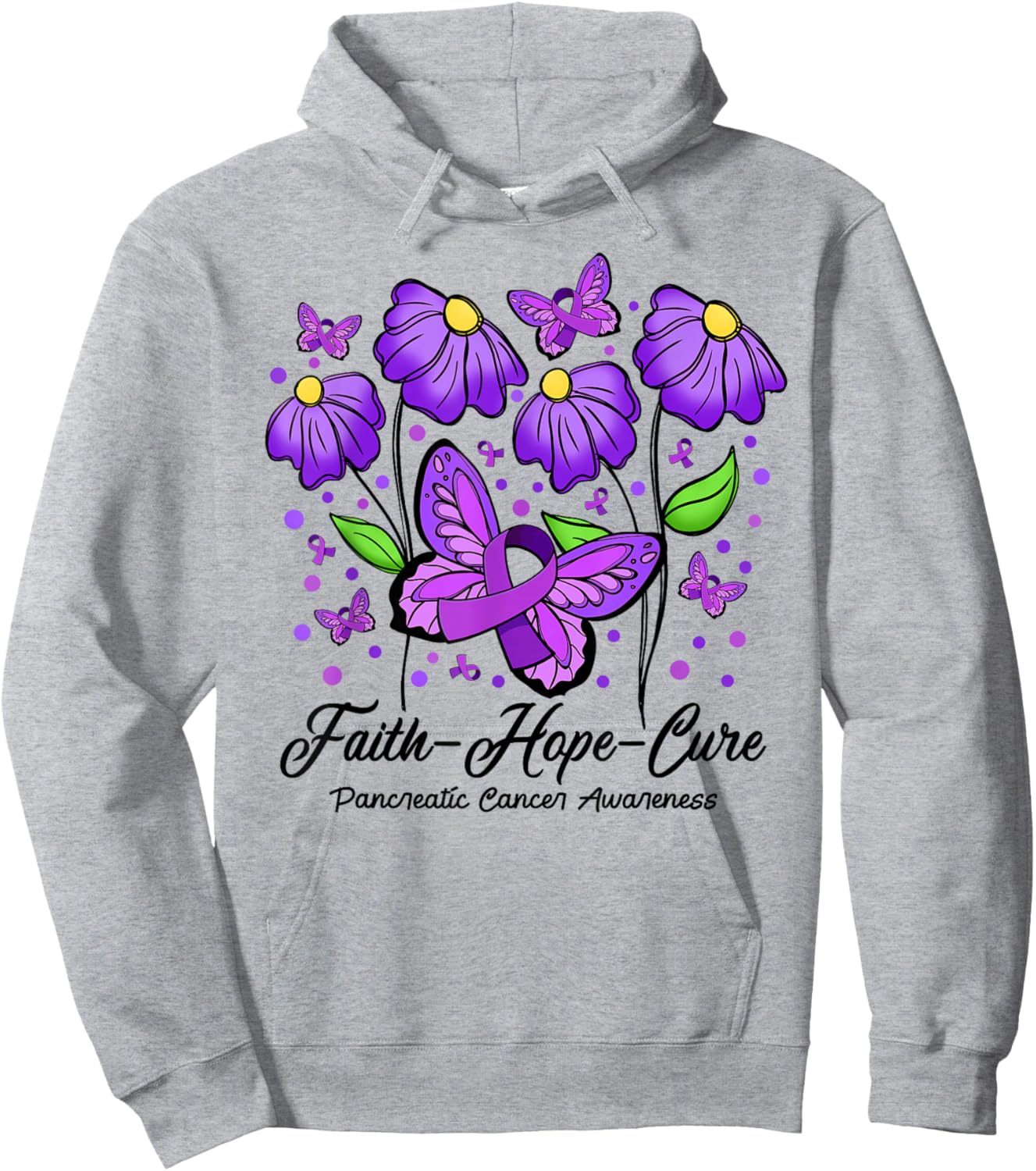 Faith Hope Cure Flower Butterfly Pancreatic Cancer Hoodie - Hoodie | Ash