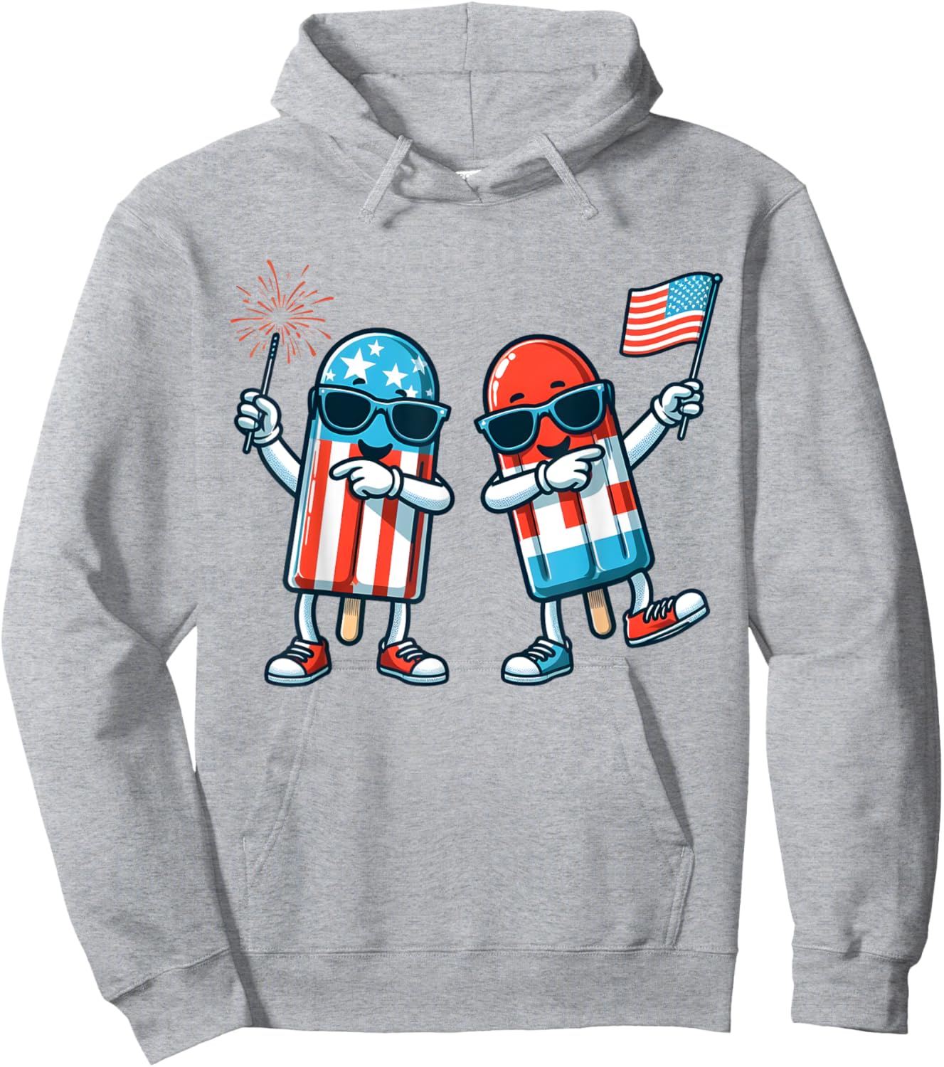 Cute Popsicle American Flag 4th of July Patriotic Summer Boy Hoodie - Hoodie | Ash