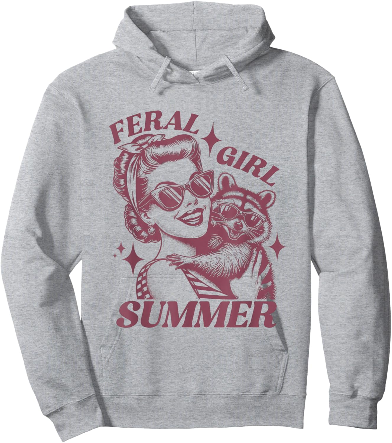 Feral Girl Summer Trash Panda Cute Raccoon Summer Vacation Hoodie - Hoodie | Ash
