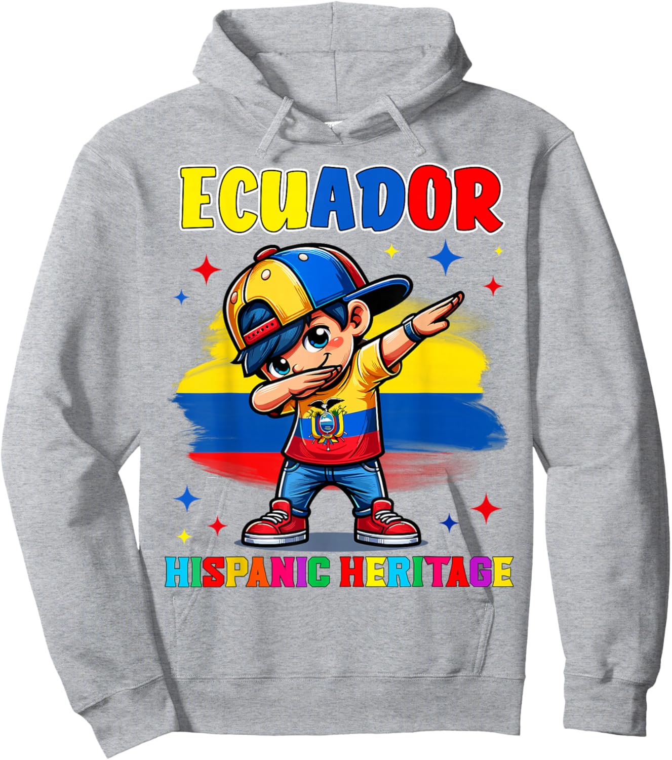Hispanic Heritage Month Ecuador Flag Dab Kid for Kids Hoodie - Hoodie | Ash