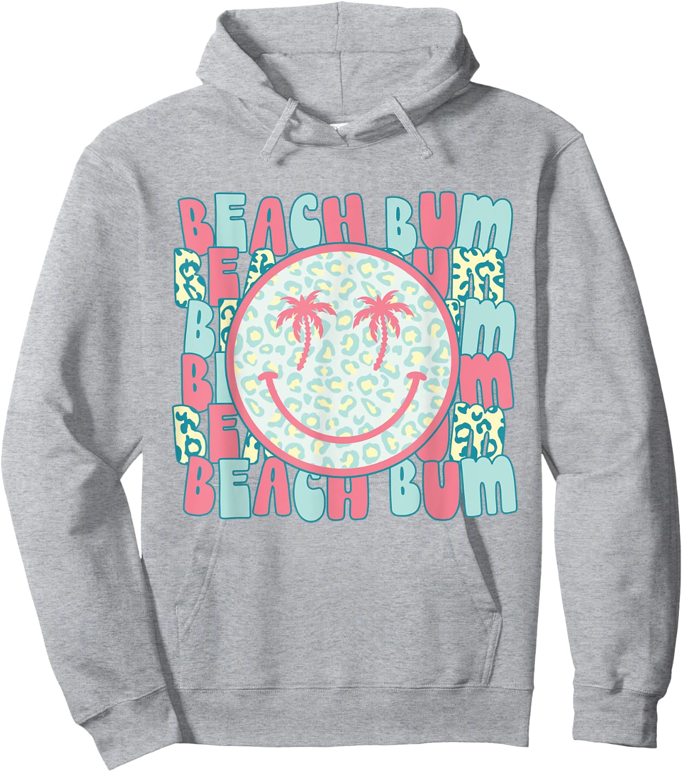 Retro Leopard Happy Face Palm Tree Eyes Beach Bum Smile Face Hoodie - Hoodie | Ash