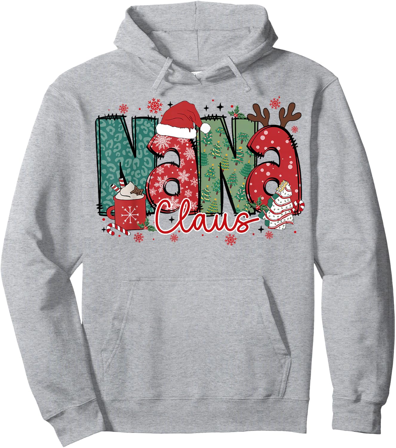 Nana Claus Christmas Pajama Santa Claus Family Matching Hoodie - Hoodie | Ash