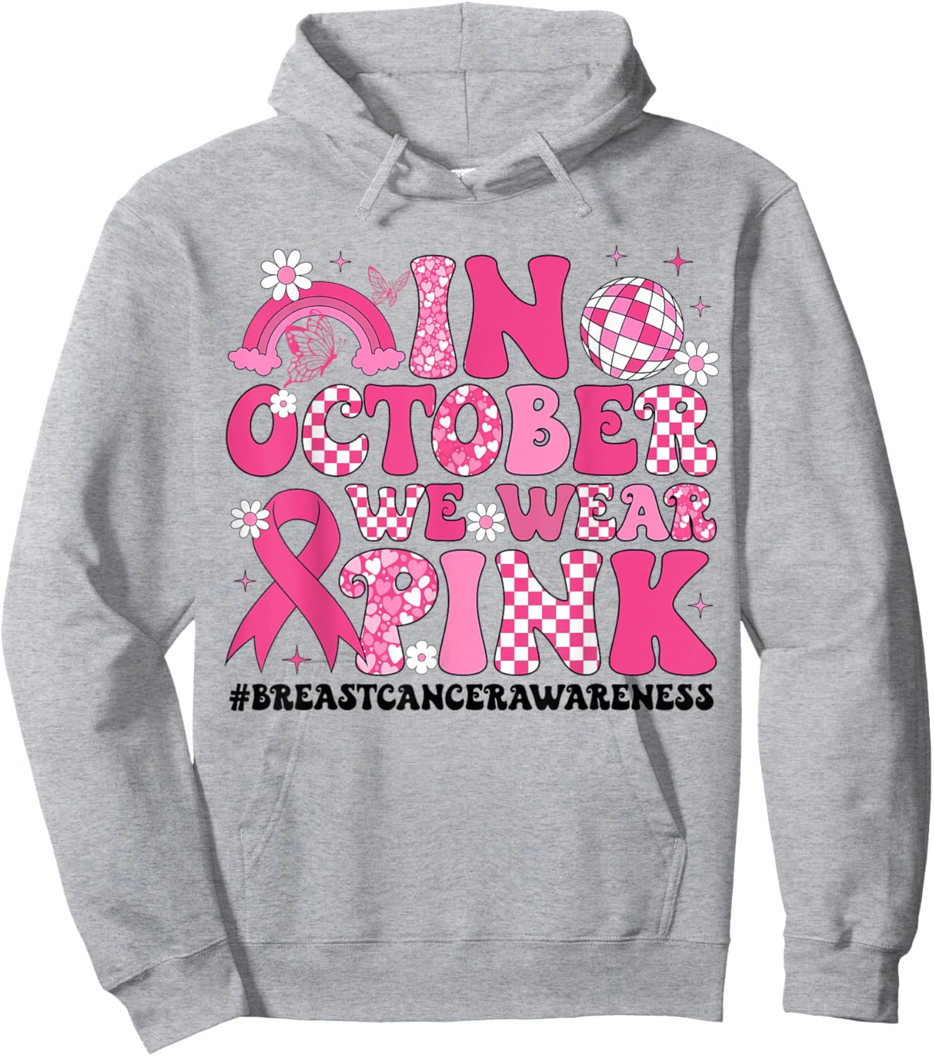 In October We Wear Pink Ribbon Breast Cancer Awareness Hoodie - Hoodie | Ash
