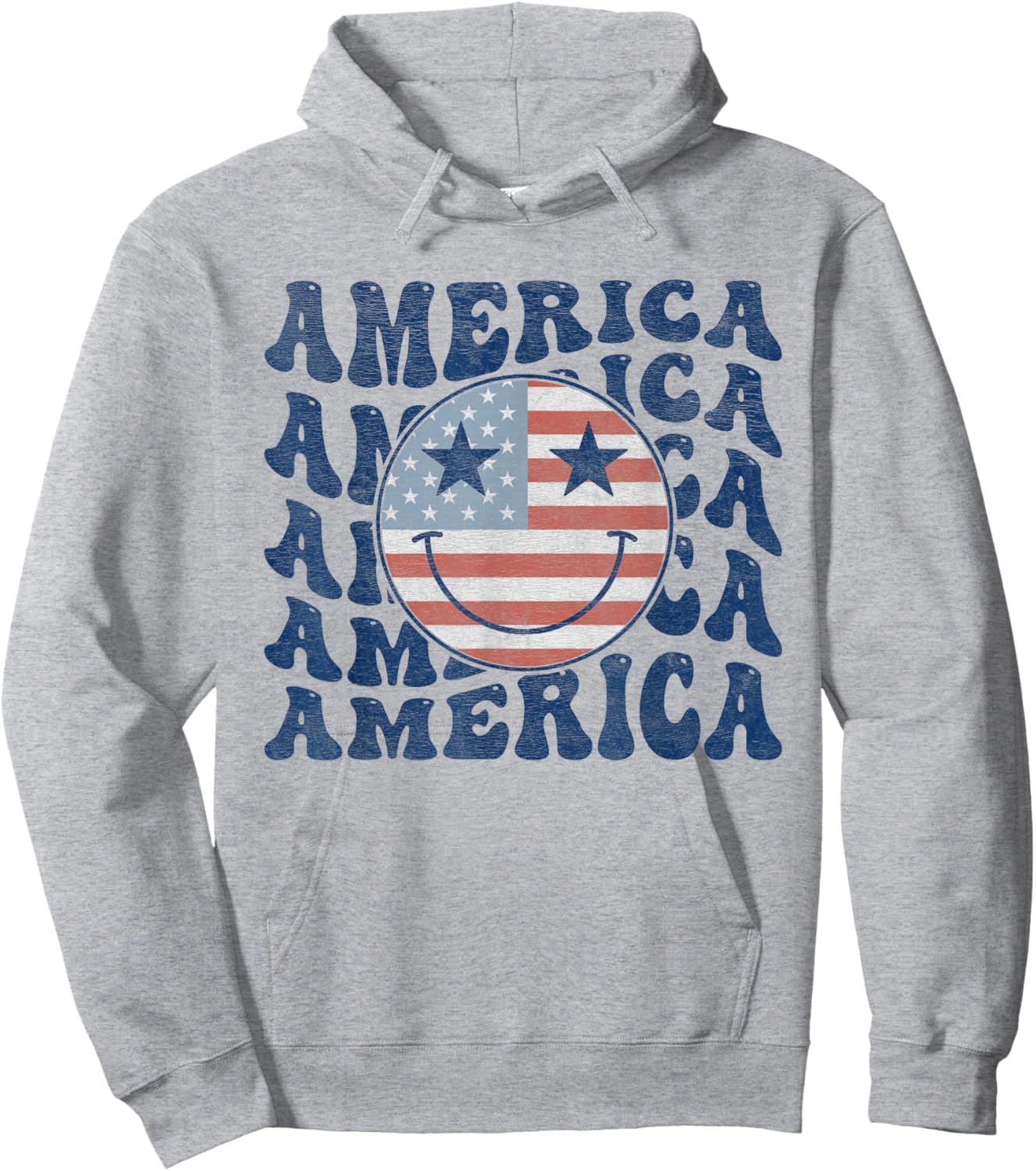 Retro Groovy America USA Smile Face Patriotic 4th of July Hoodie - Hoodie | Ash