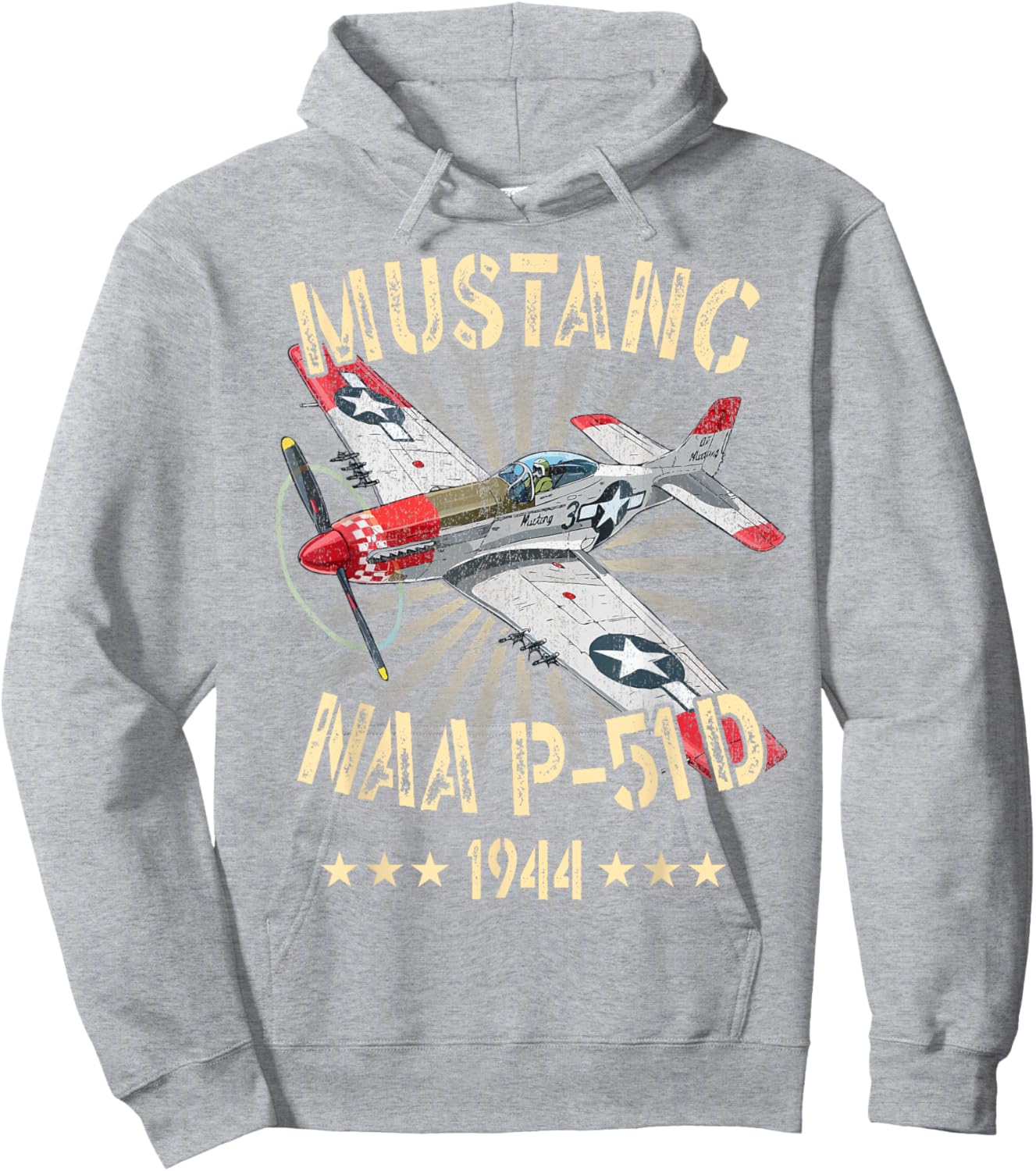 P-51D Mustang Vintage North American P-51D Fighter Warbirds Hoodie - Hoodie | Ash