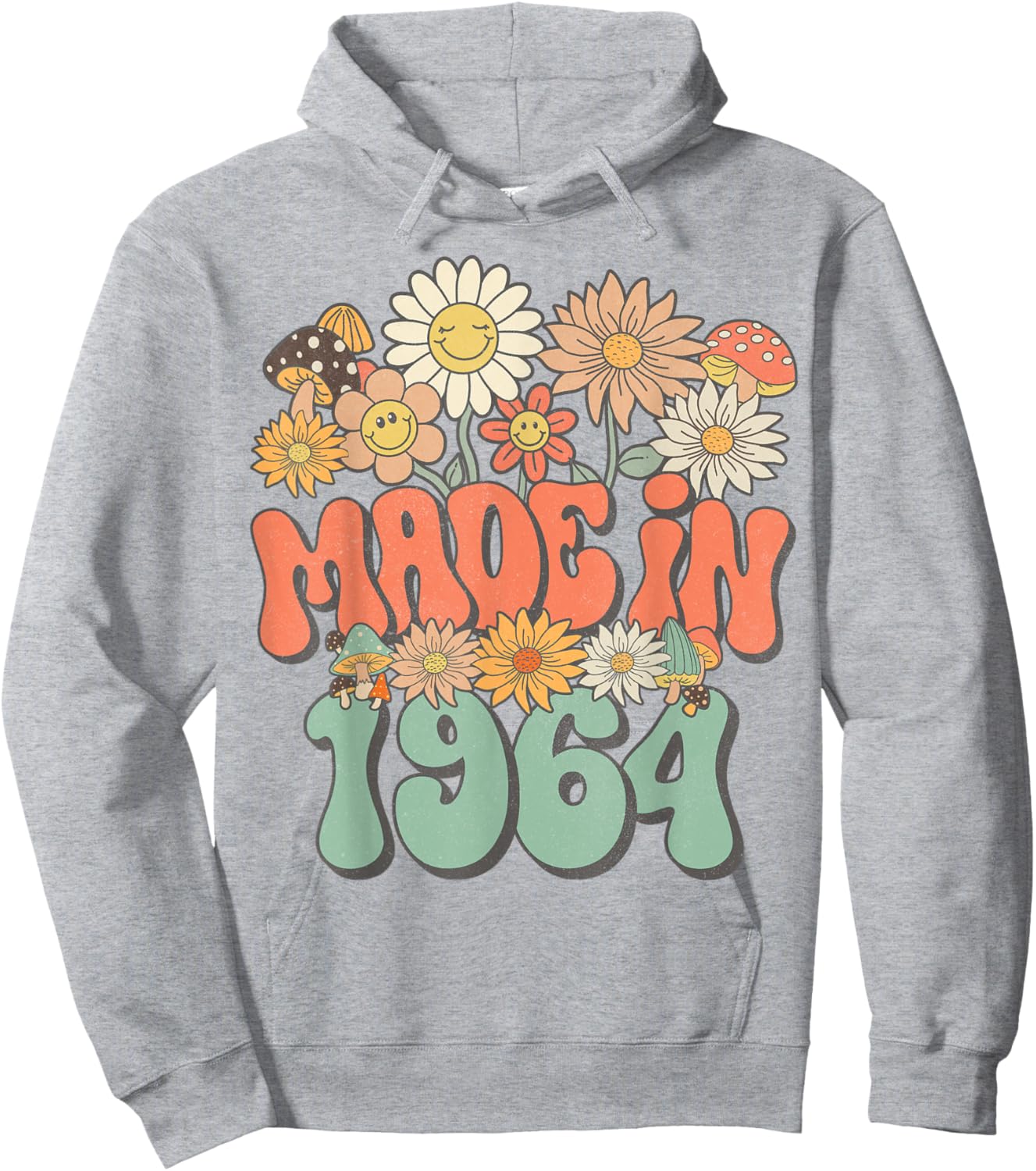 Made In 1964 Floral Hippie Groovy Daisy Flower 61st Birthday Hoodie - Hoodie | Ash