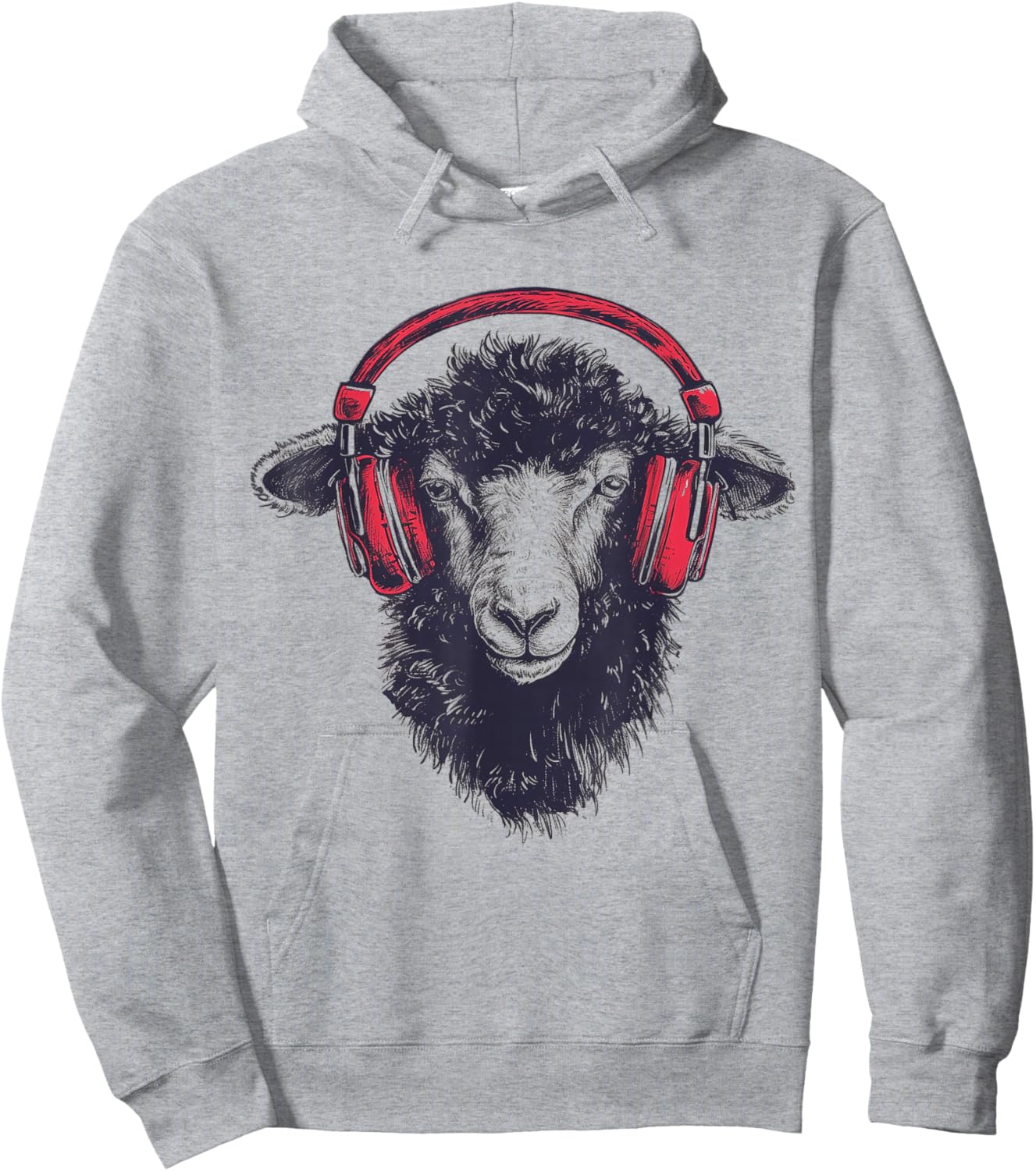 Sheep Headphone Animal Illustration Portrait Art Sheep Hoodie - Hoodie | Ash