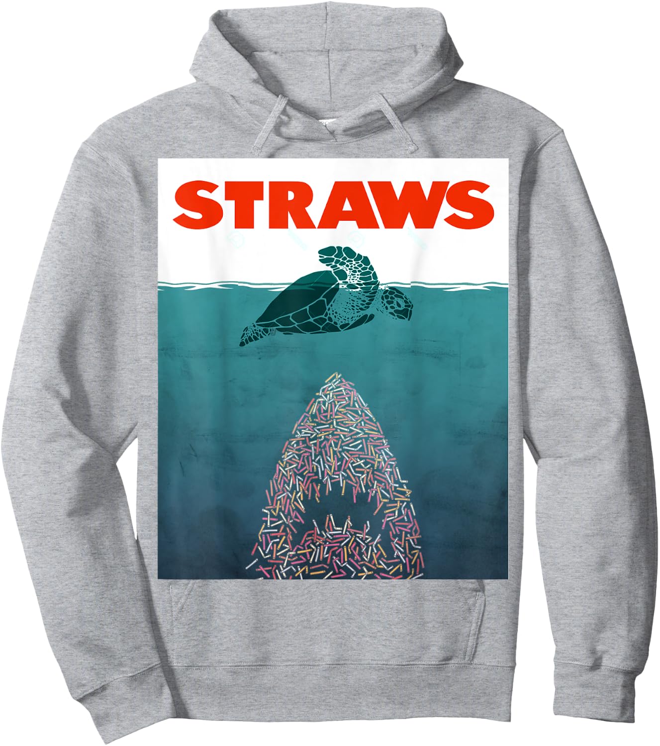 Save the Turtles! - No Straws shark design Hoodie - Hoodie | Ash