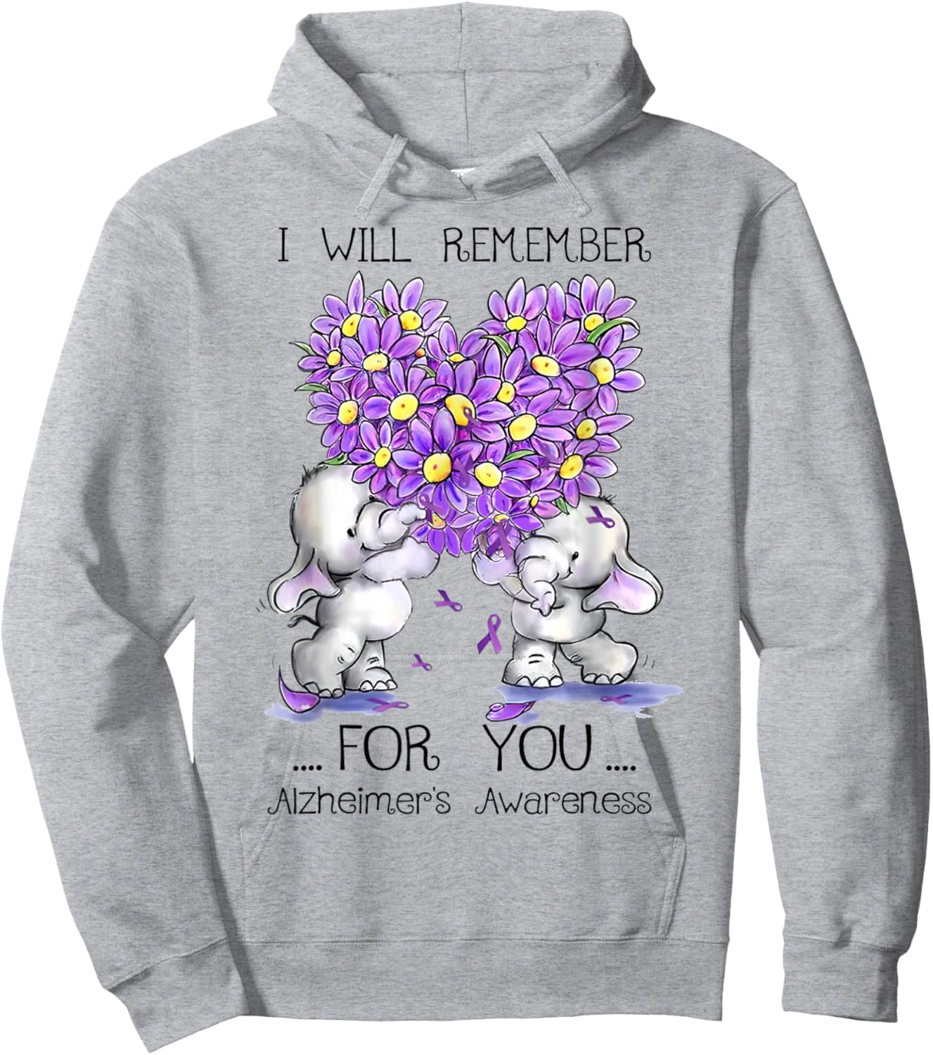 I'll Remember For You Purple Elephant Alzheimer's Awareness Hoodie - Hoodie | Ash