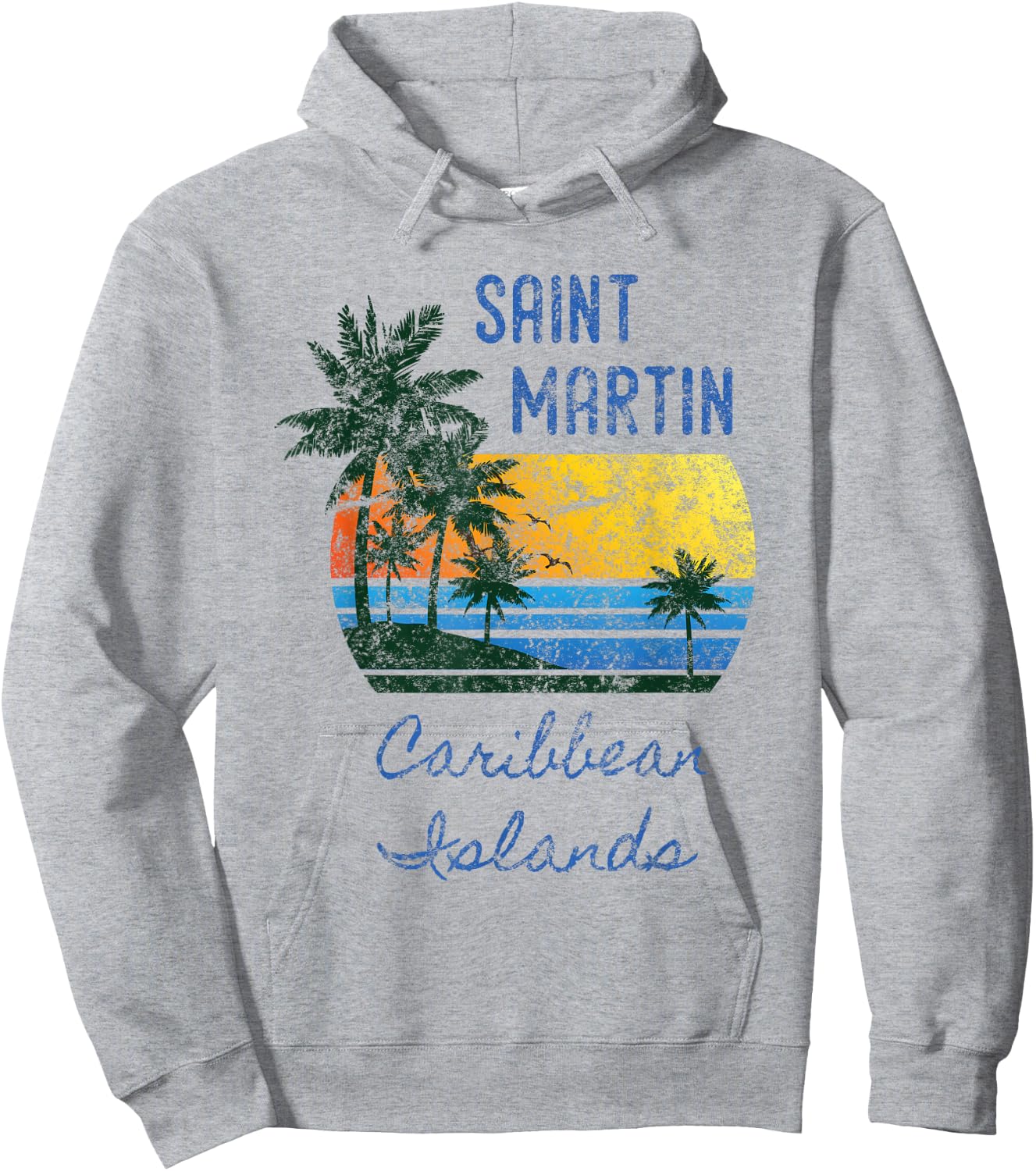 Original St. Martin Caribbean Islands Distressed Palm Tree Hoodie - Hoodie | Ash
