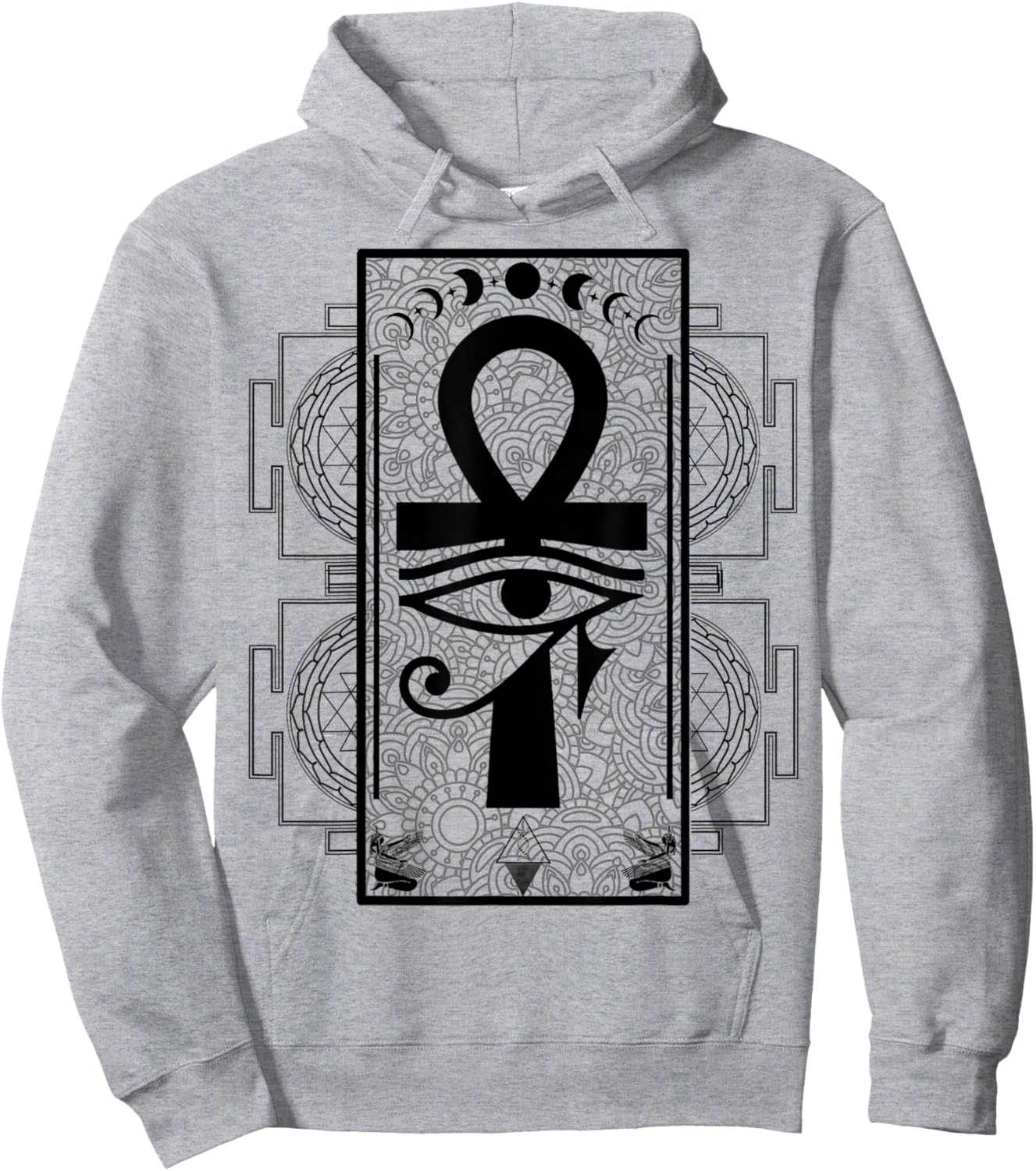 Sacred Geometry Egyptian Ankh Eye of Horus Art Hoodie - Hoodie | Ash