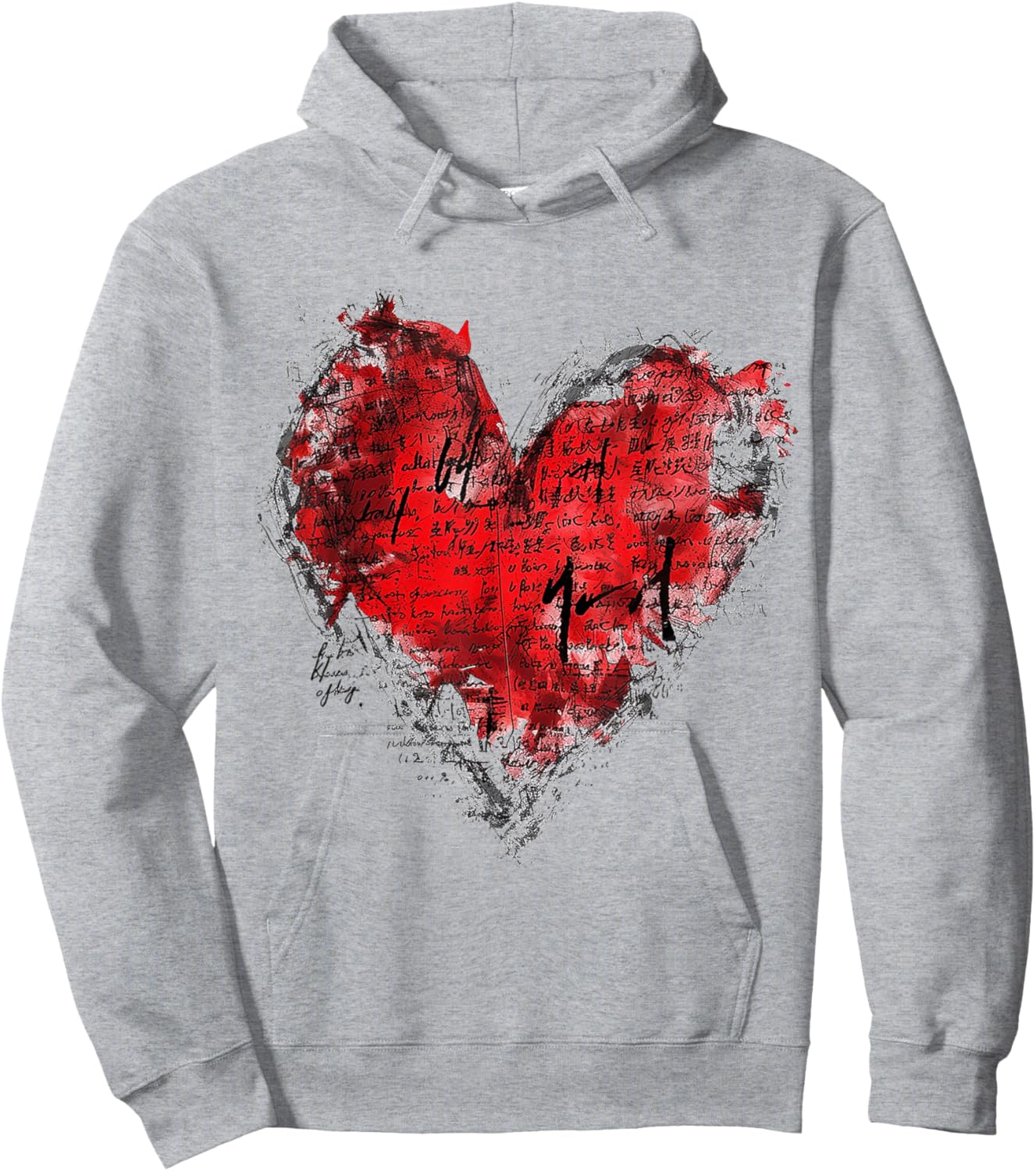 Geometric Text Art Abstract Heart Shape Graphic Geometric Hoodie - Hoodie | Ash