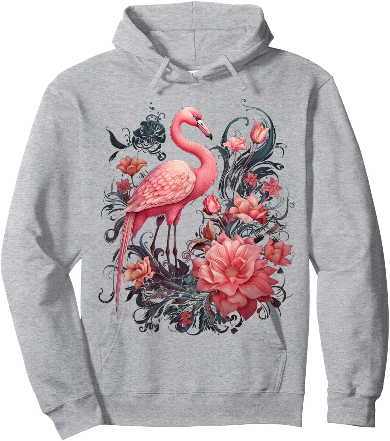 Flamingo and Flowers Floral Flamingos pink Hoodie - Hoodie | Ash