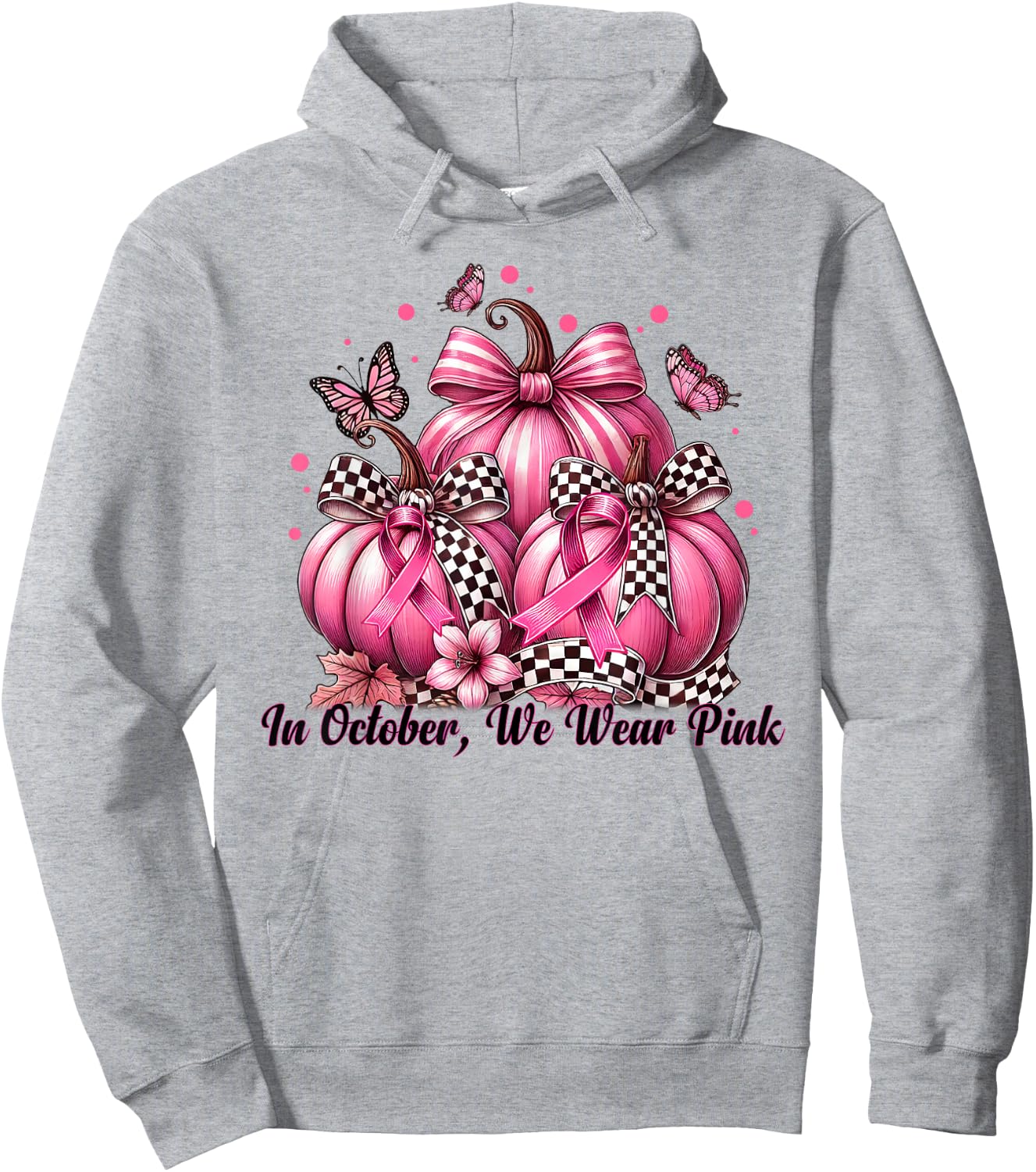 Coquette Bow Pumpkin In October We Wear Pink Breast Cancer Hoodie - Hoodie | Ash