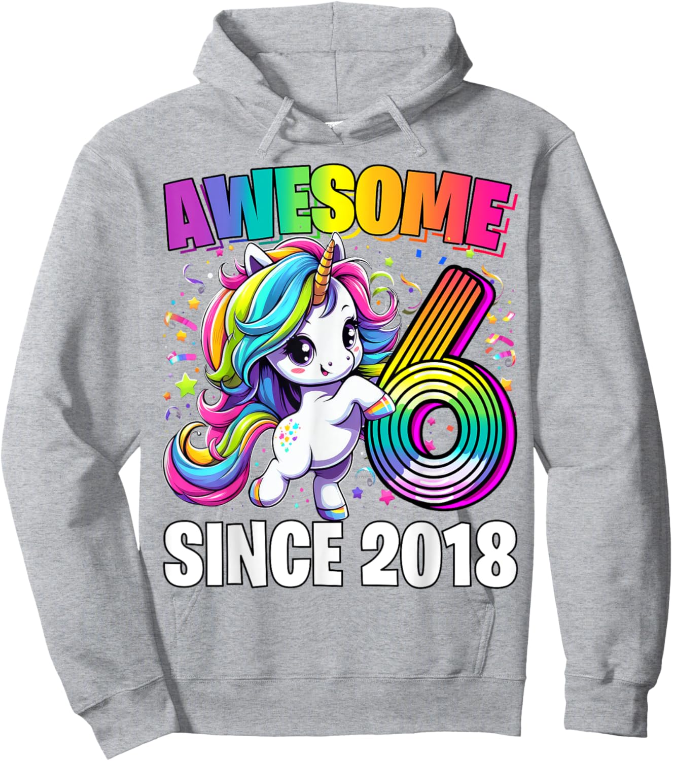 Unicorn 6th Birthday 6 Year Old Unicorn Party Girls Outfit Hoodie - Hoodie | Ash