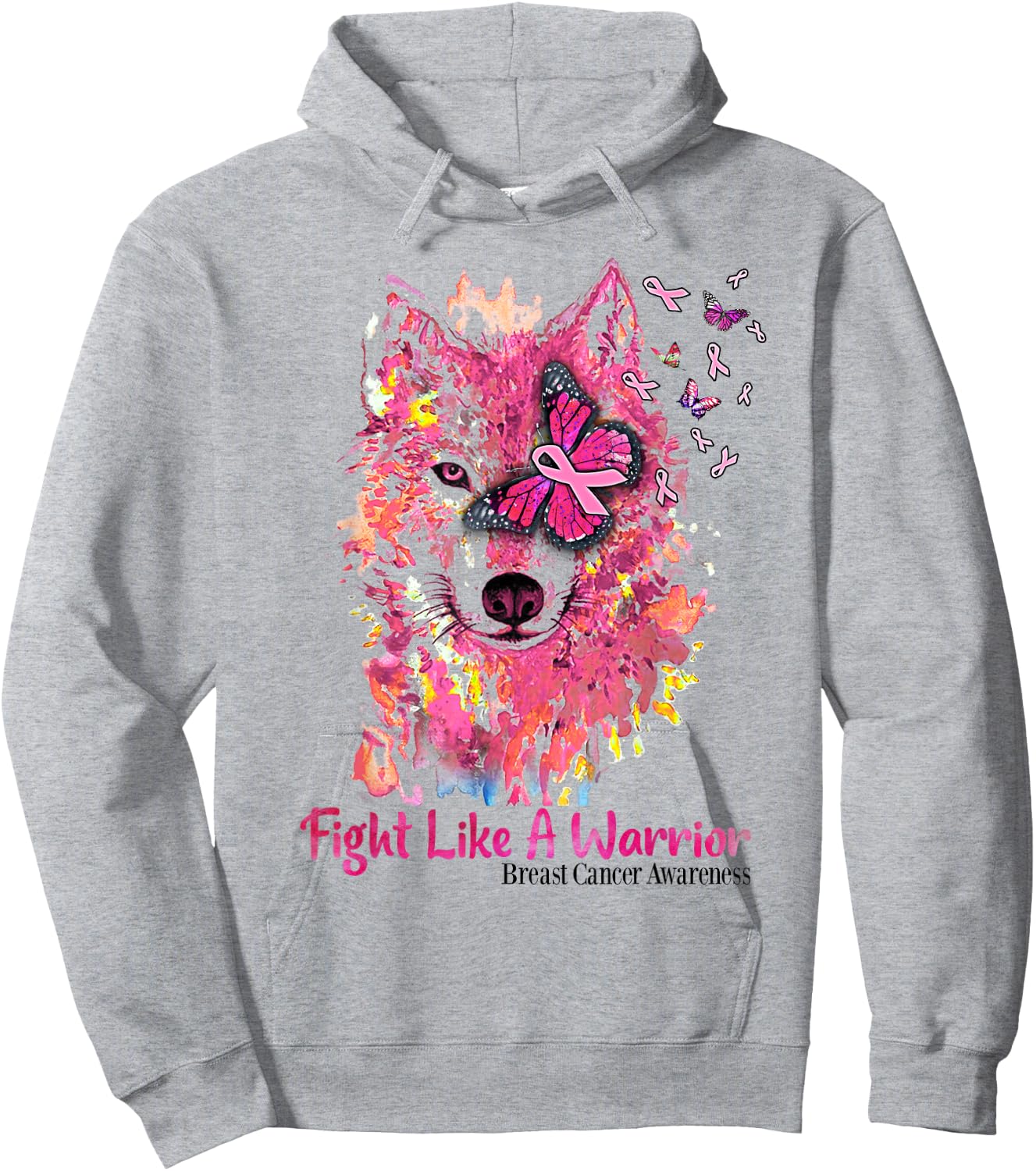 Fight Like A Warrior Wolf Breast Cancer Awareness Hoodie - Hoodie | Ash