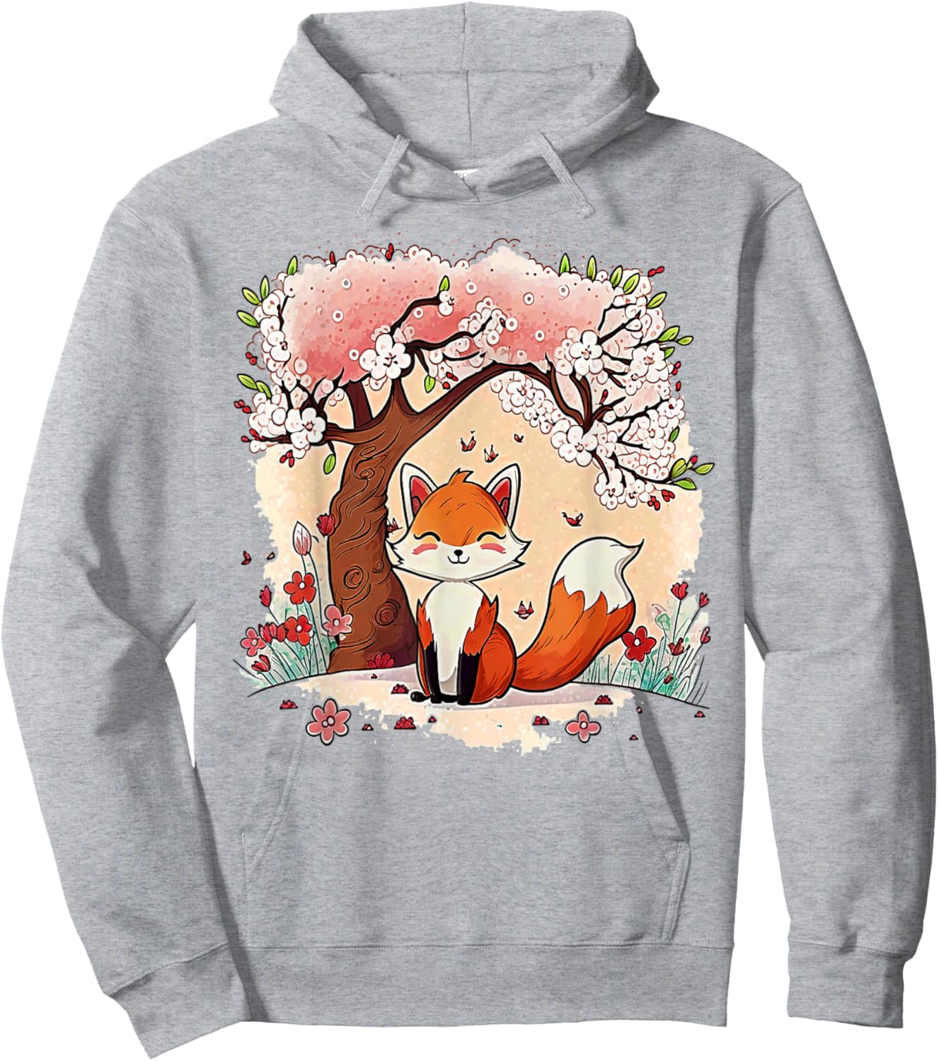 Fox Japanese Aesthetic Cherry Blossom Anime Pink Vaporwave Hoodie - Hoodie | Ash