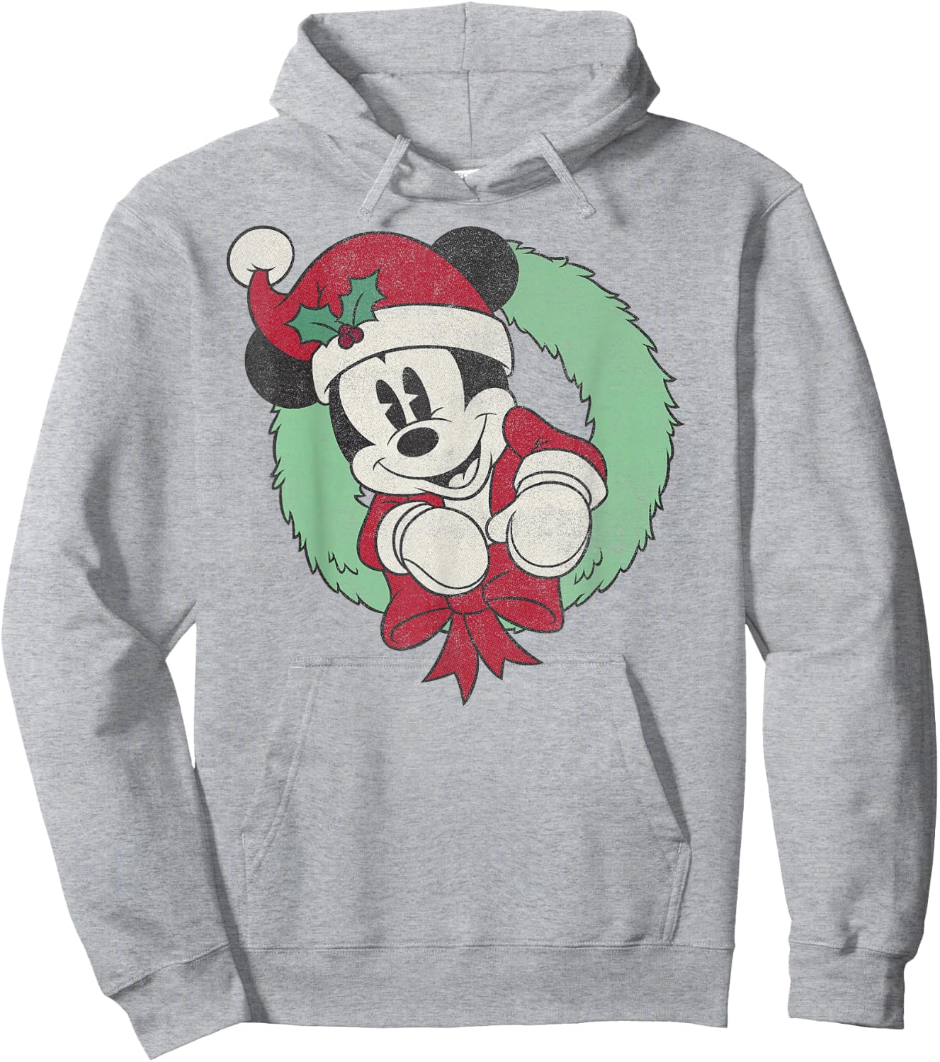 Disney Mickey Mouse Christmas Wreath Santa Hat Portrait Hoodie - Hoodie | Ash