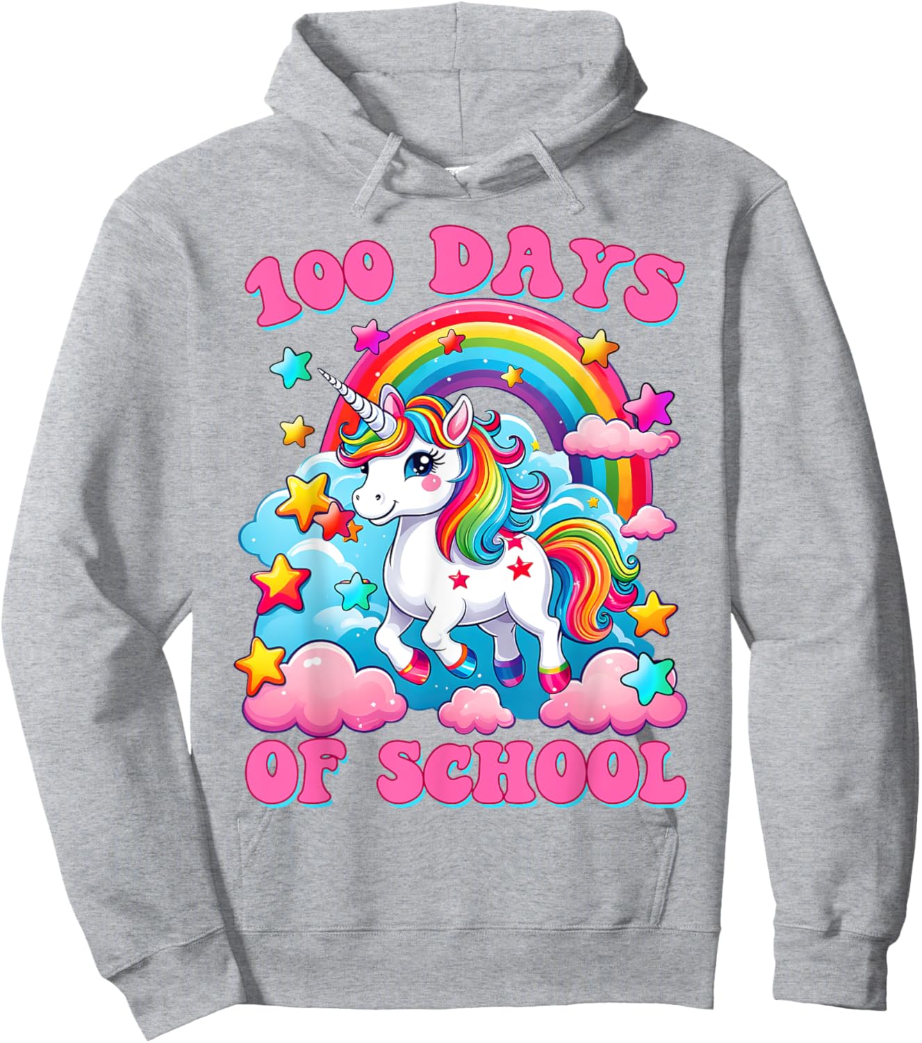 100 Days of School Unicorn Girls Cute 100th Day of School Hoodie - Hoodie | Ash