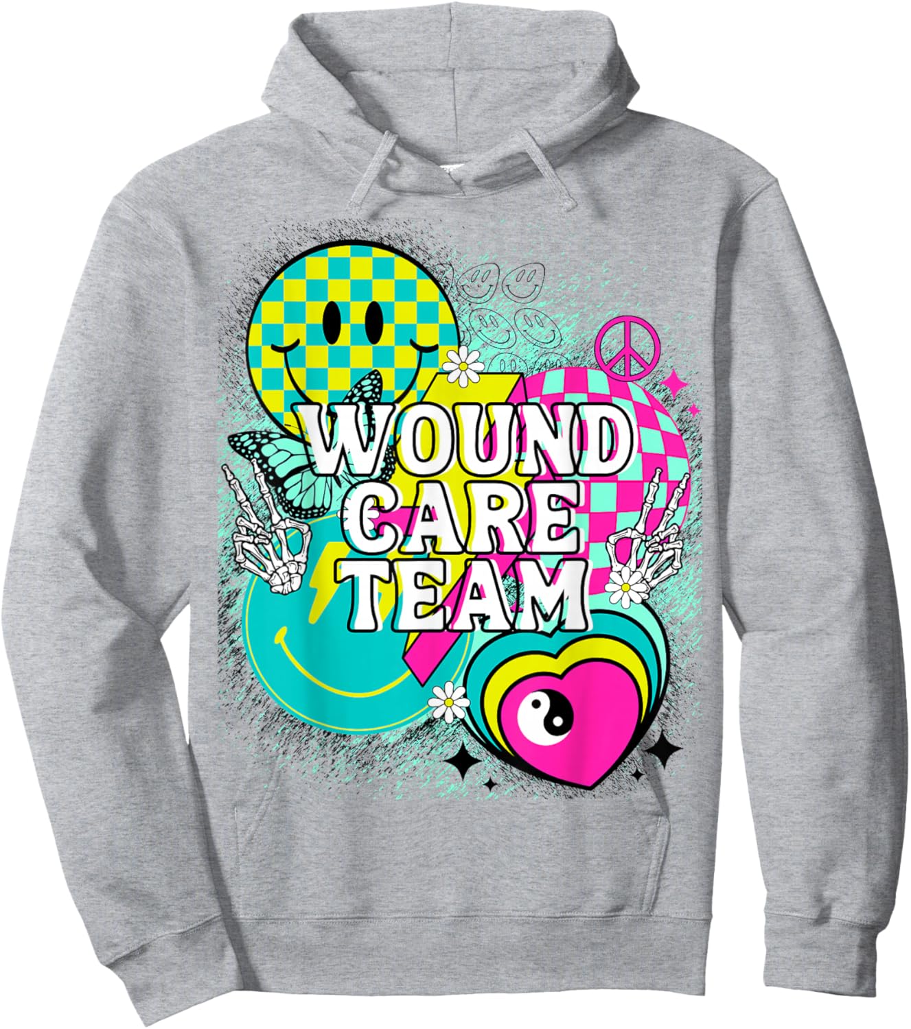 Wound Care Team Nurse Doctor Happy Y2K Matching 90s Peace Hoodie - Hoodie | Ash