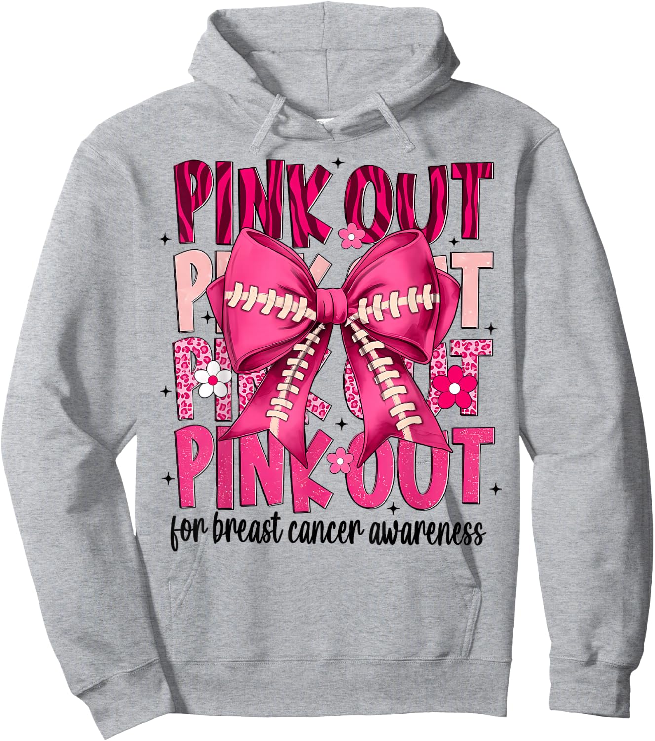 Football Pink Out Breast Cancer Awareness Pink Ribbon Hoodie - Hoodie | Ash